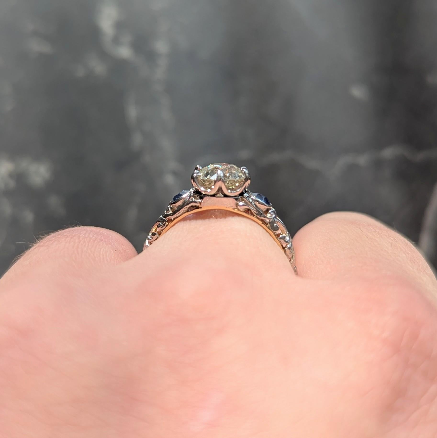 Edwardian European Diamond Sapphire Platinum 18K Antique Engagement Ring