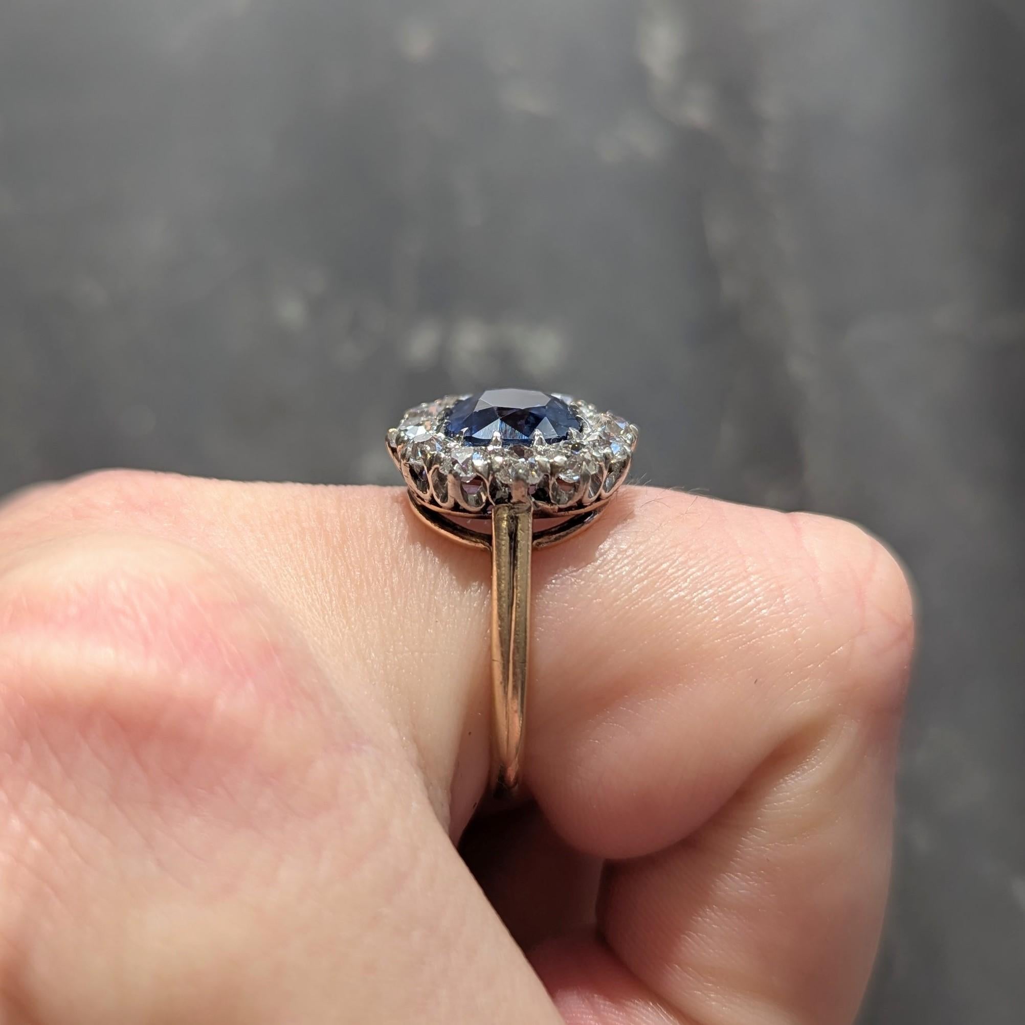 Edwardian 5.13 CTW No Heat Ceylon Sapphire Diamond 14K Antique Halo Ring GIA