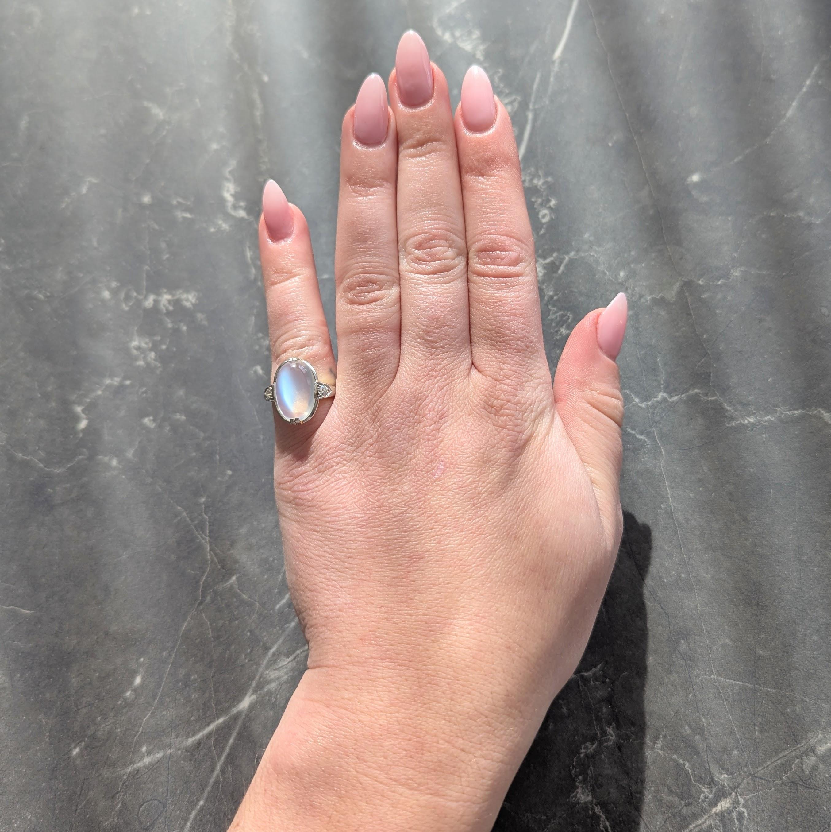 Art Deco Moonstone Diamond Platinum 18 Karat Yellow Gold Antique Dinner Ring