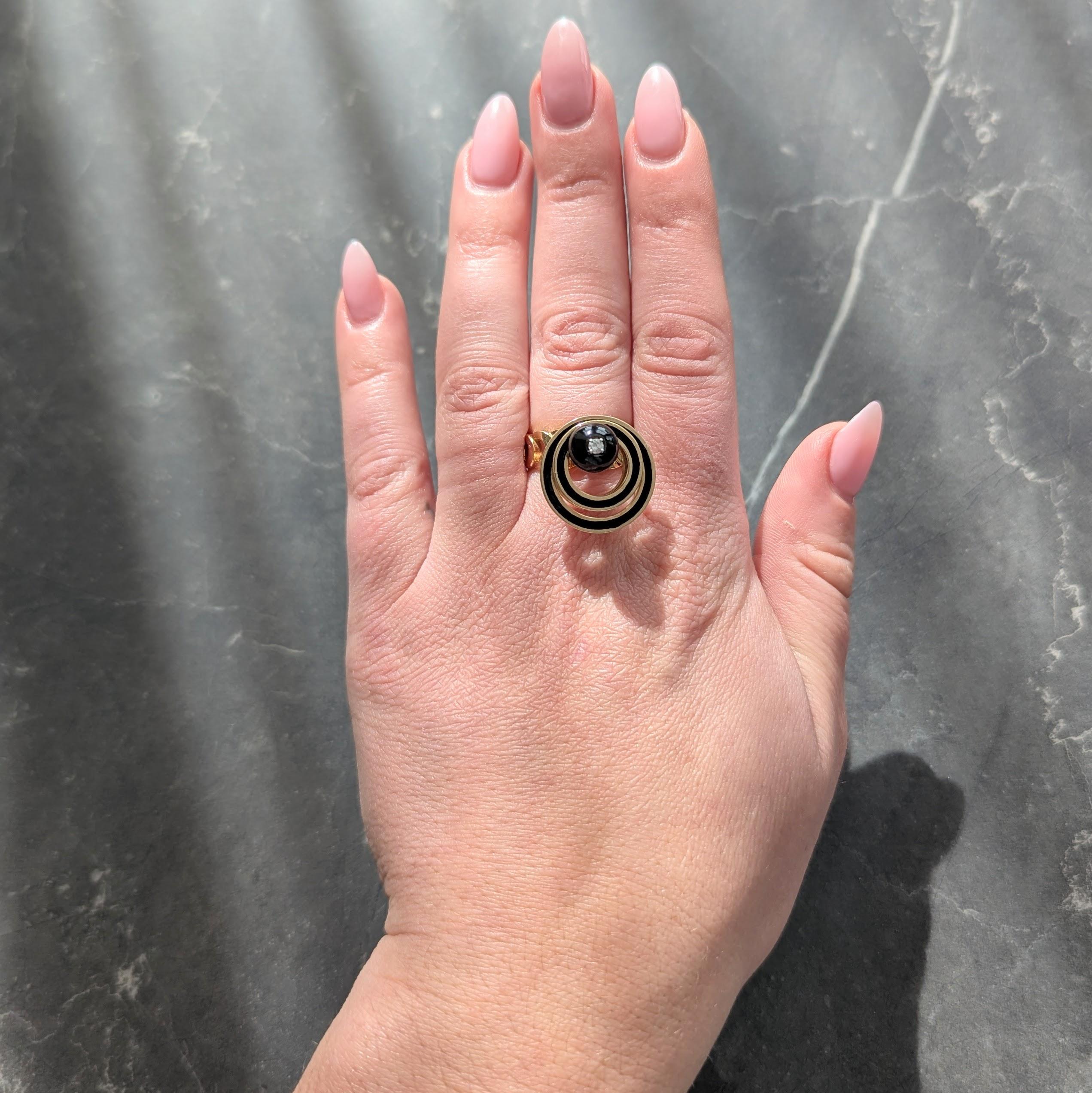 Norman Teufel Onyx Diamond 18K Gold Arch Vintage Kinetic Fidget Spinner Ring