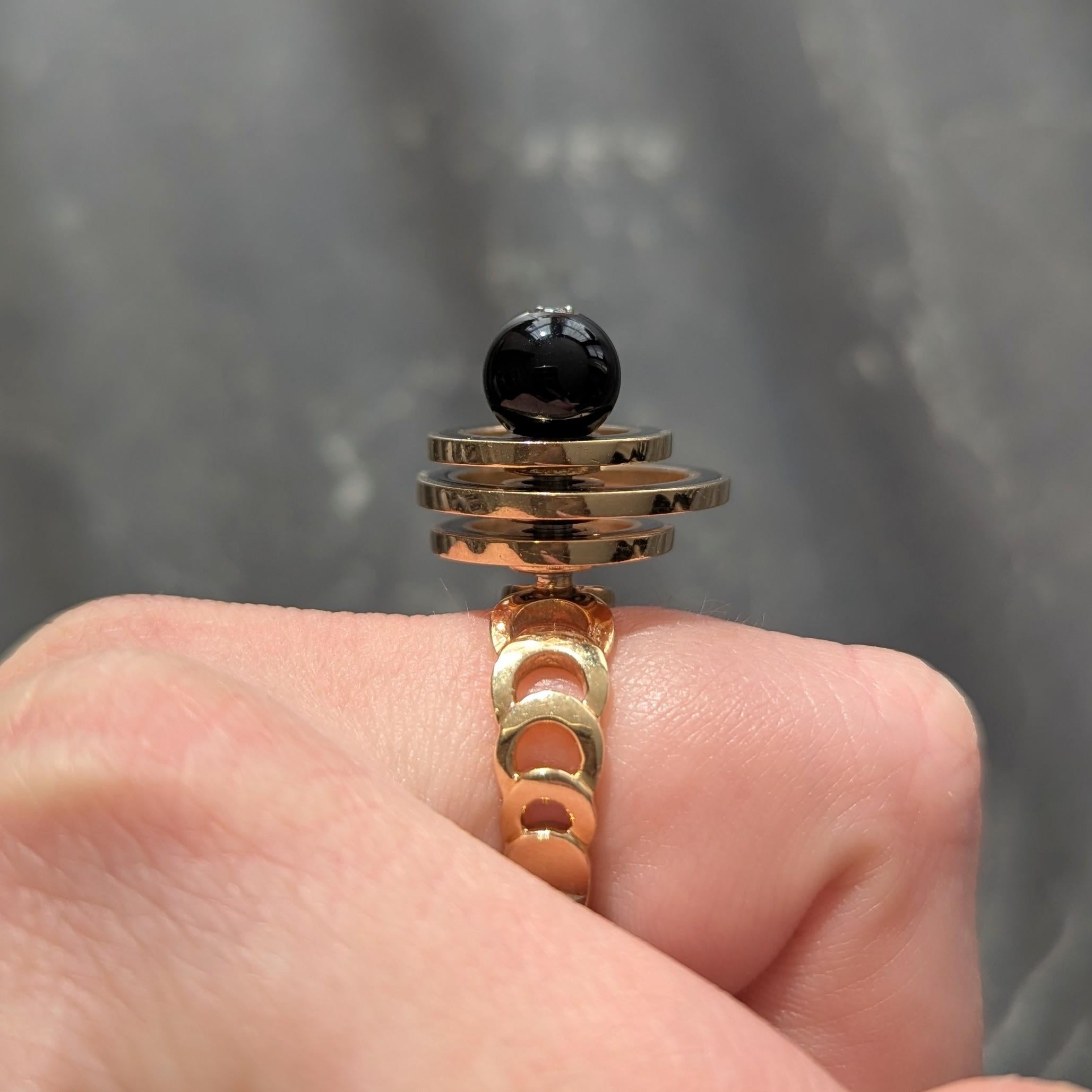 Norman Teufel Onyx Diamond 18K Gold Arch Vintage Kinetic Fidget Spinner Ring