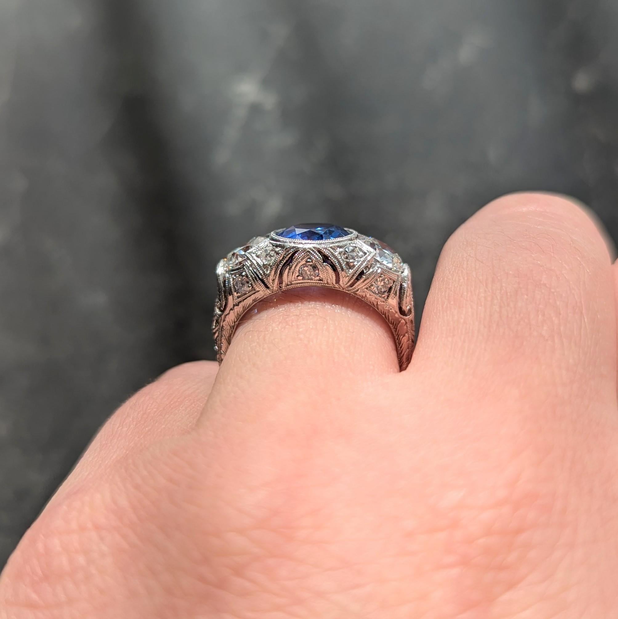 Art Deco 4.90 CTW No Heat Ceylon Sapphire Diamond Platinum Antique Ring AGL