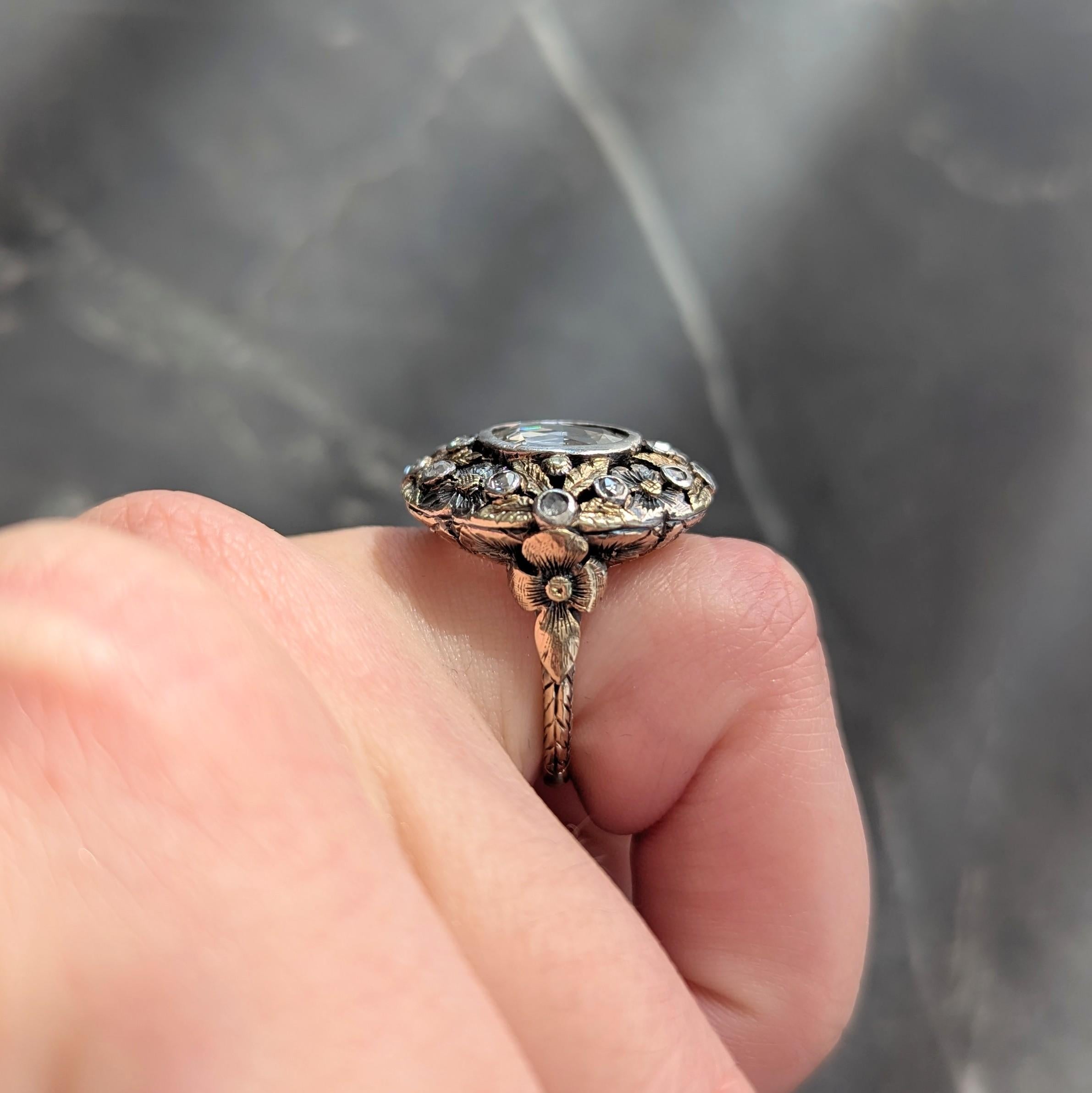 Arts & Crafts 1.26 CTW Rose Cut Diamond Silver-Topped 14K Gold Antique Ring