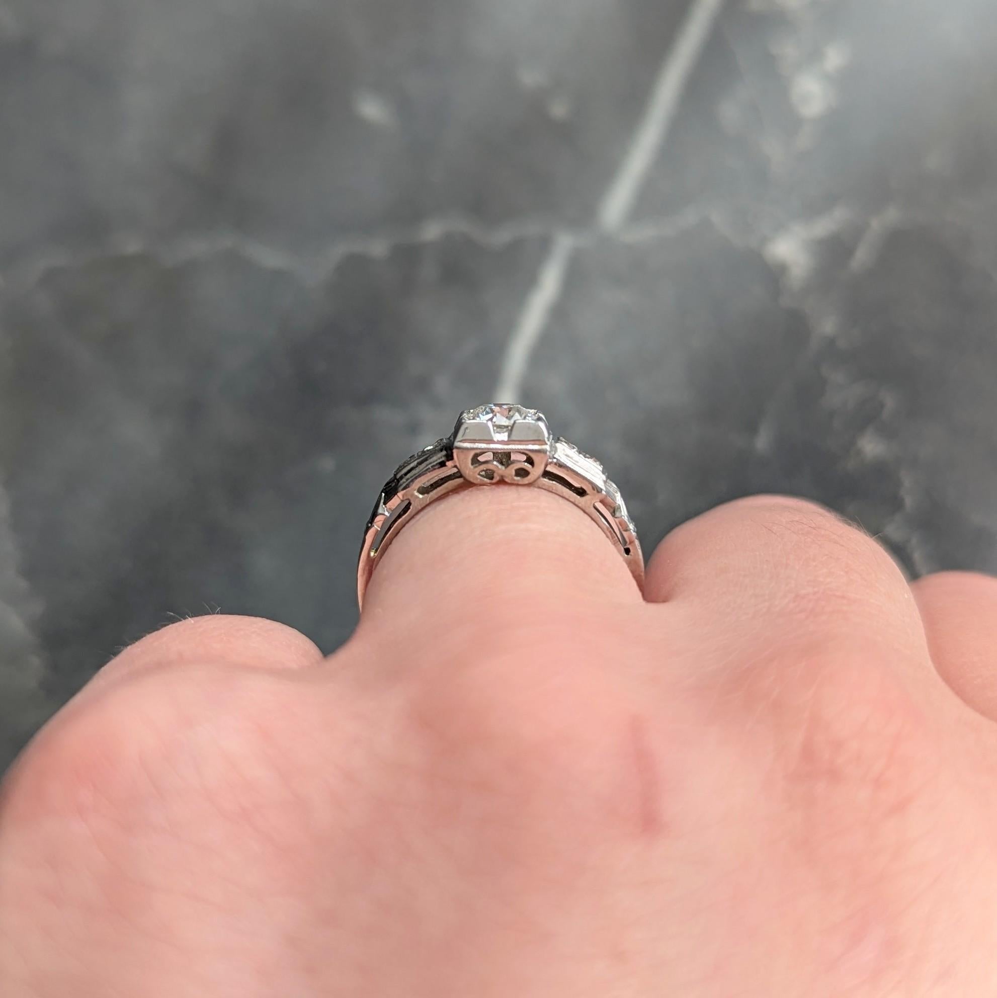 1933 Art Deco Old European Cut Diamond 18K White Gold Vintage Engagement Ring