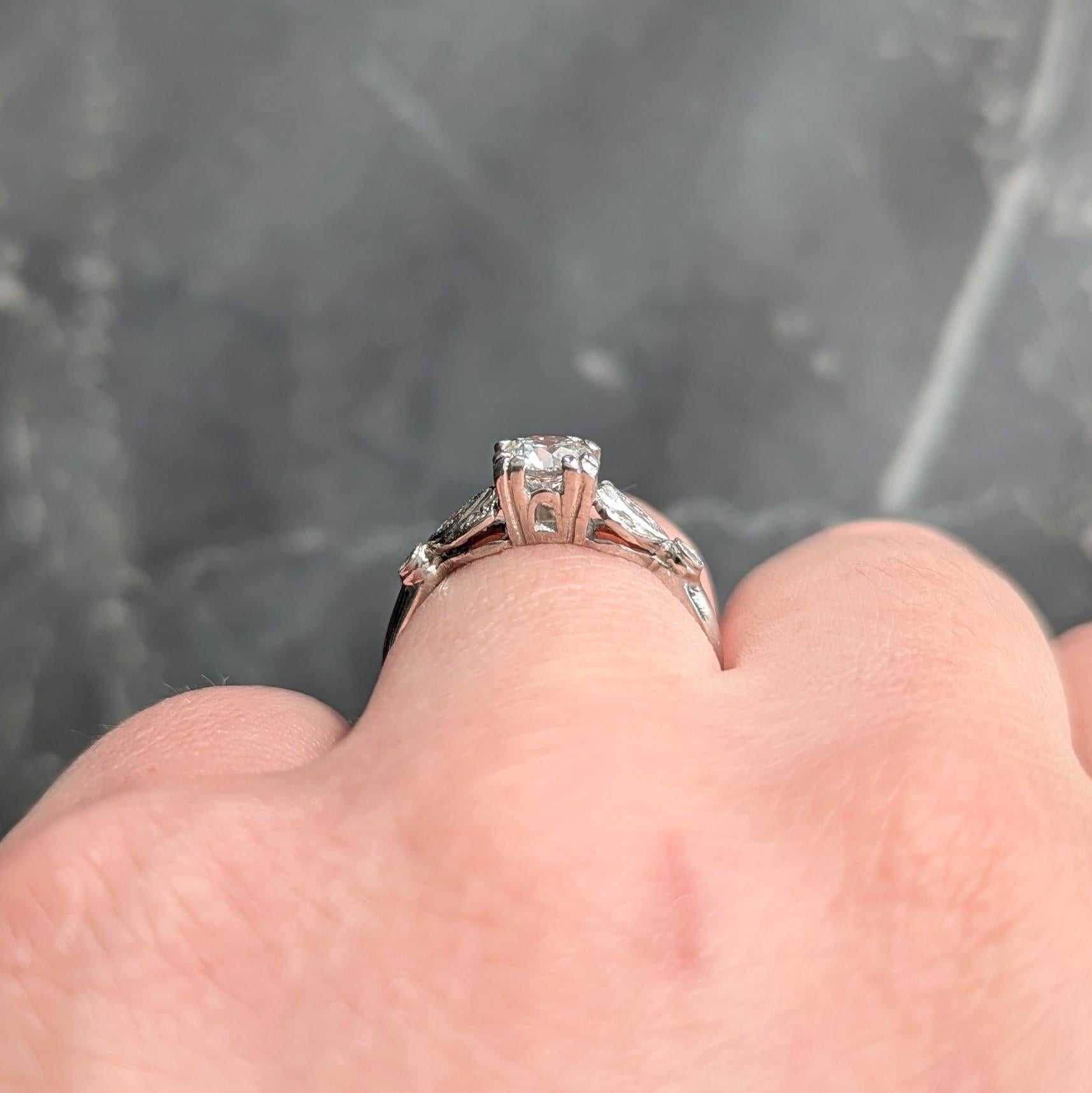 Late Art Deco Transitional Cut Diamond Platinum Vintage Lotus Engagement Ring