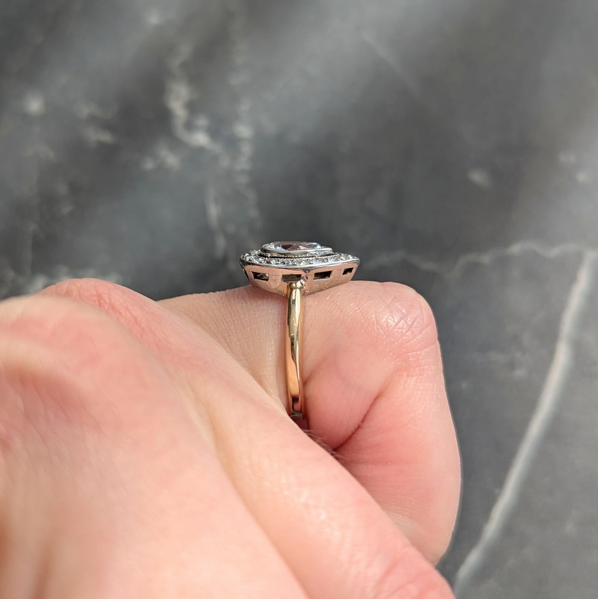 Edwardian 1.27 CTW Pear Cut Diamond Platinum 14K Gold Antique Floating Halo Ring