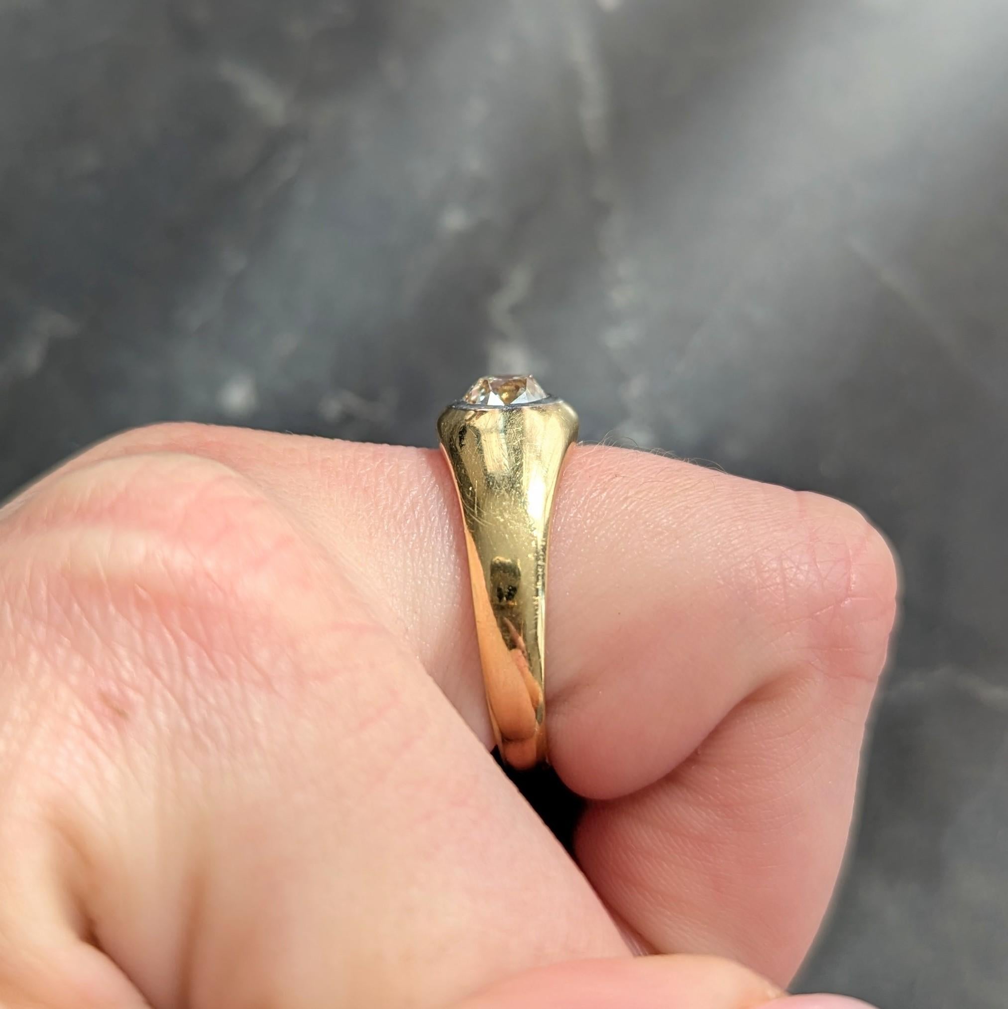 Early Art Deco 1.35 CT Old Mine Cut Diamond 18K Yellow Gold Antique Gypsy Ring