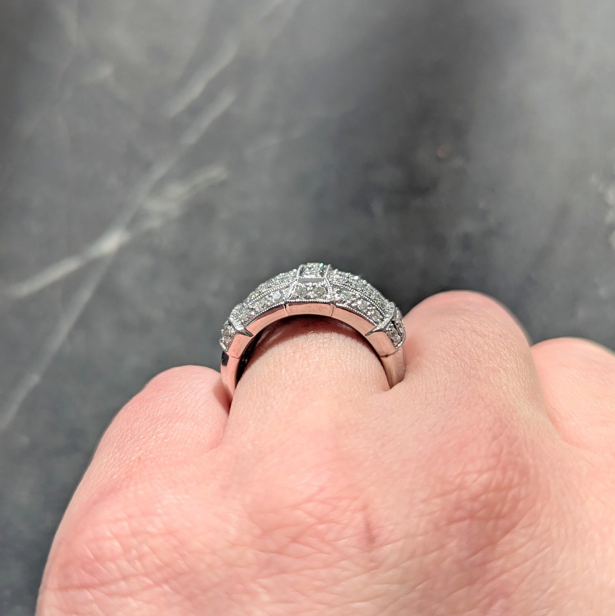 Contemporary 1.40 CTW Diamond 18 Karat White Gold Wide Strap Band Ring