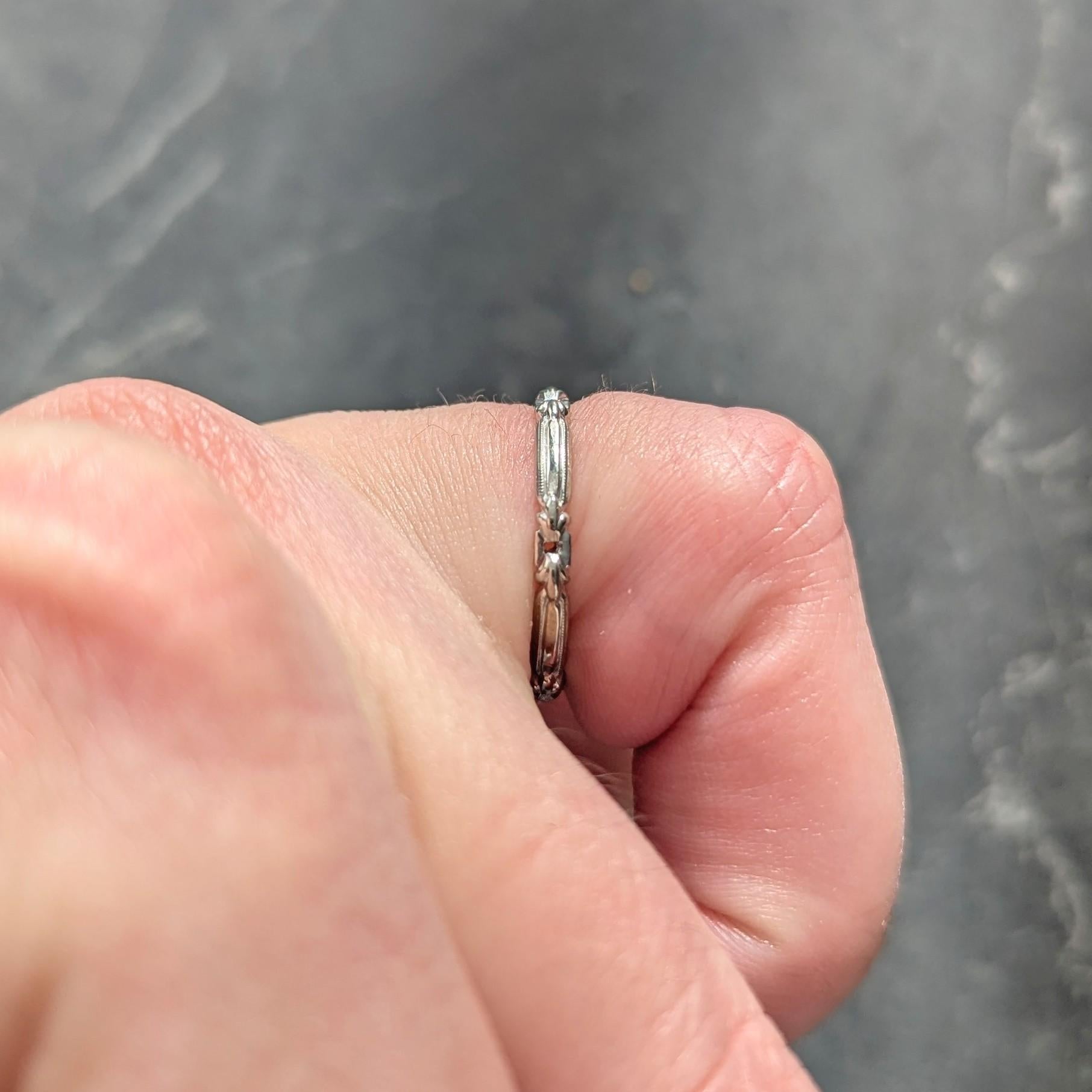 Art Deco 14 Karat White Gold Vintage Buckle Wedding Band Ring