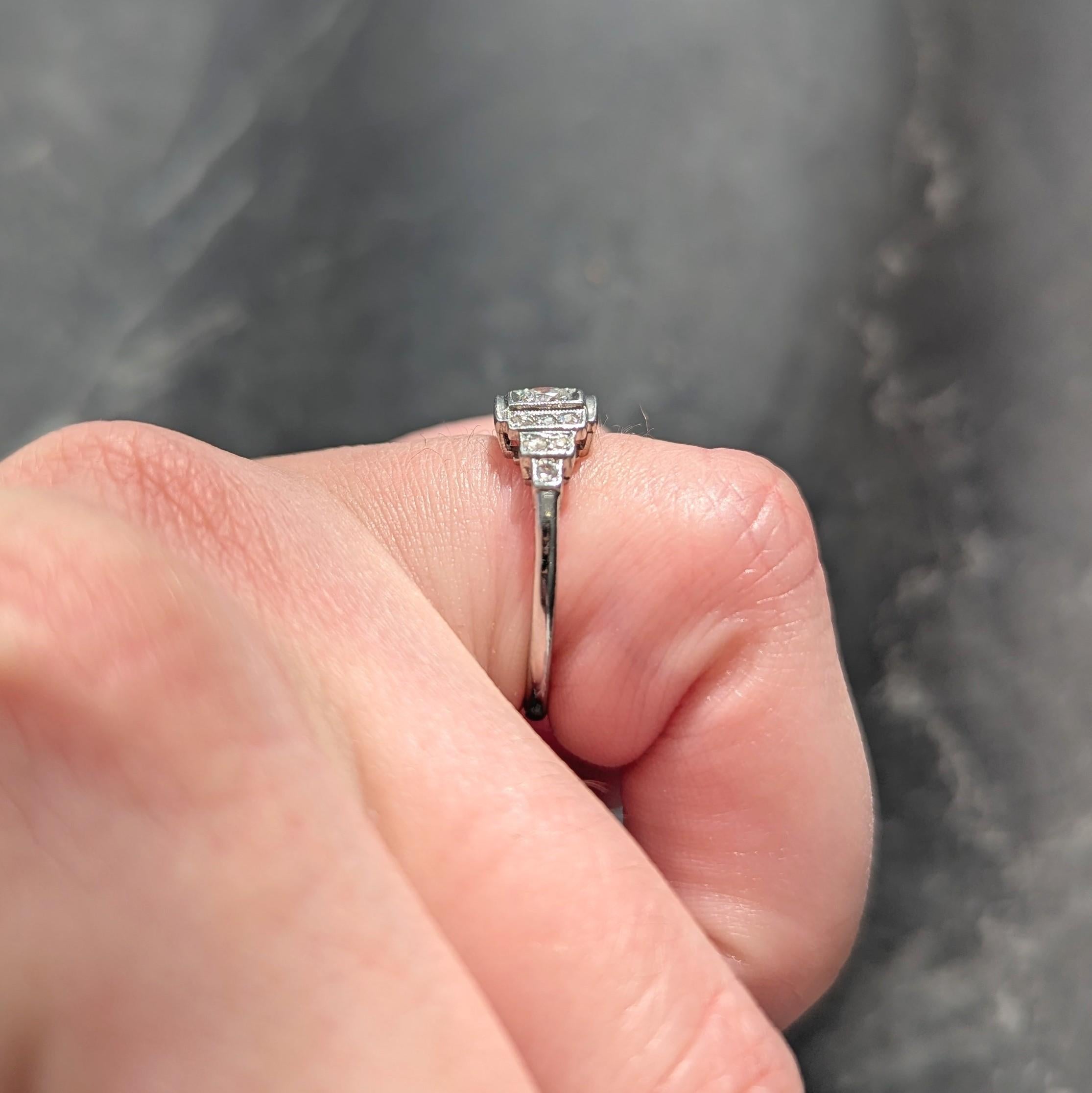 Art Deco 0.36 CTW Diamond Platinum Vintage Stepped Engagement Ring