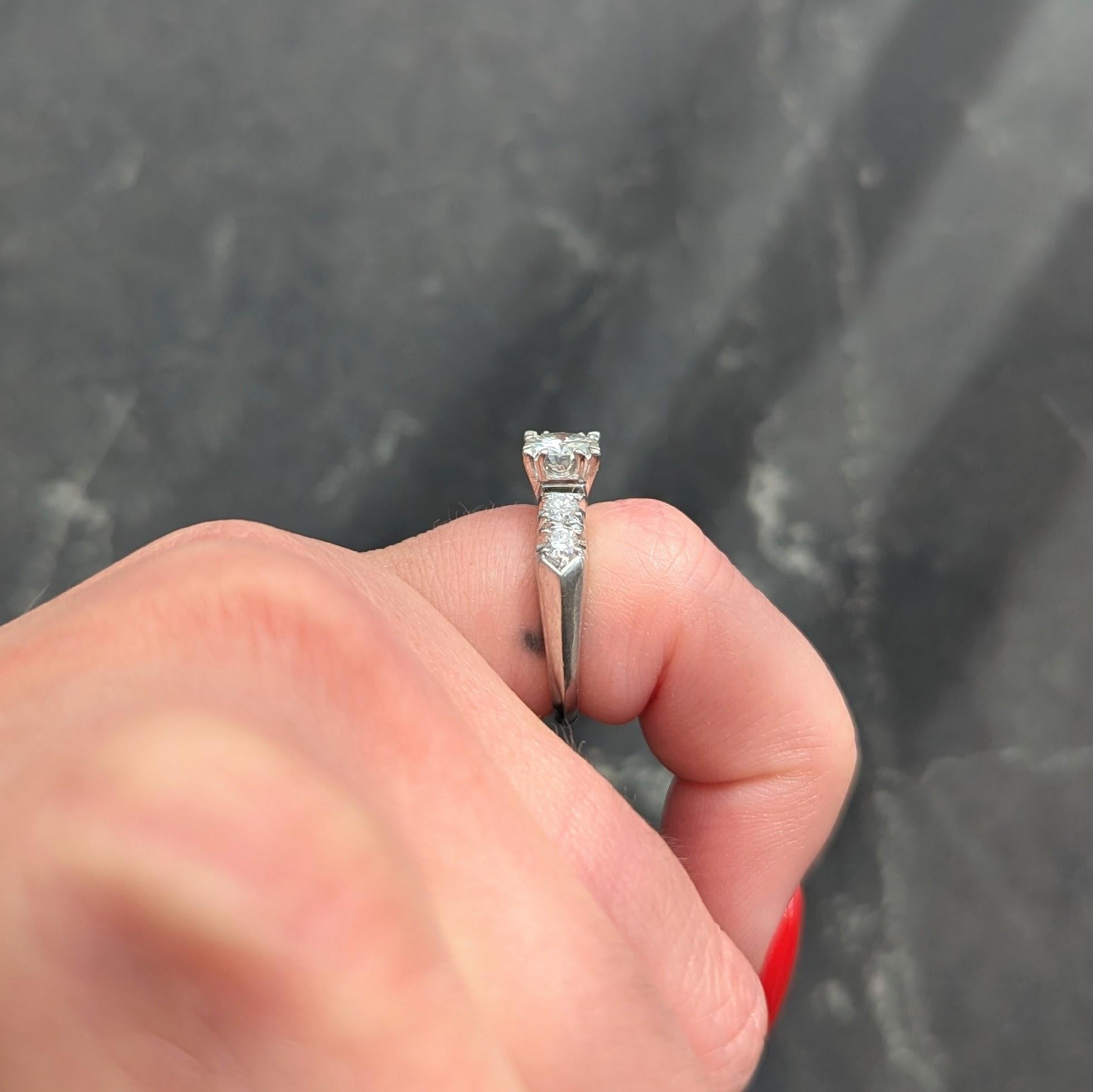Mid-Century 1952 Diamond Platinum Knife Edge Vintage Engagement Ring