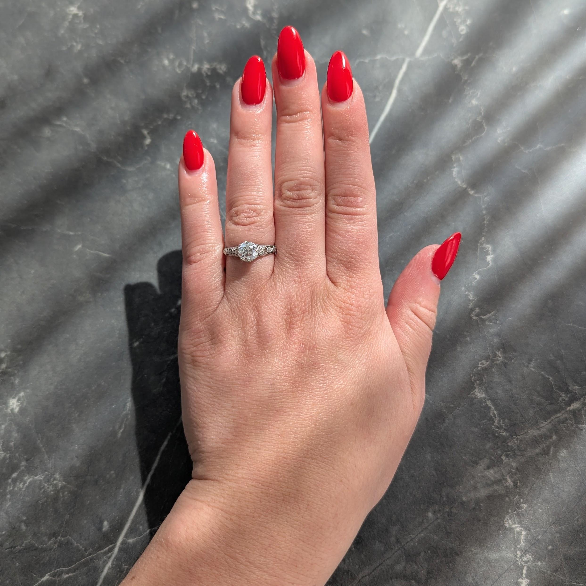 Art Deco 1.44 CTW Old European Diamond Platinum Vintage Engagement Ring GIA