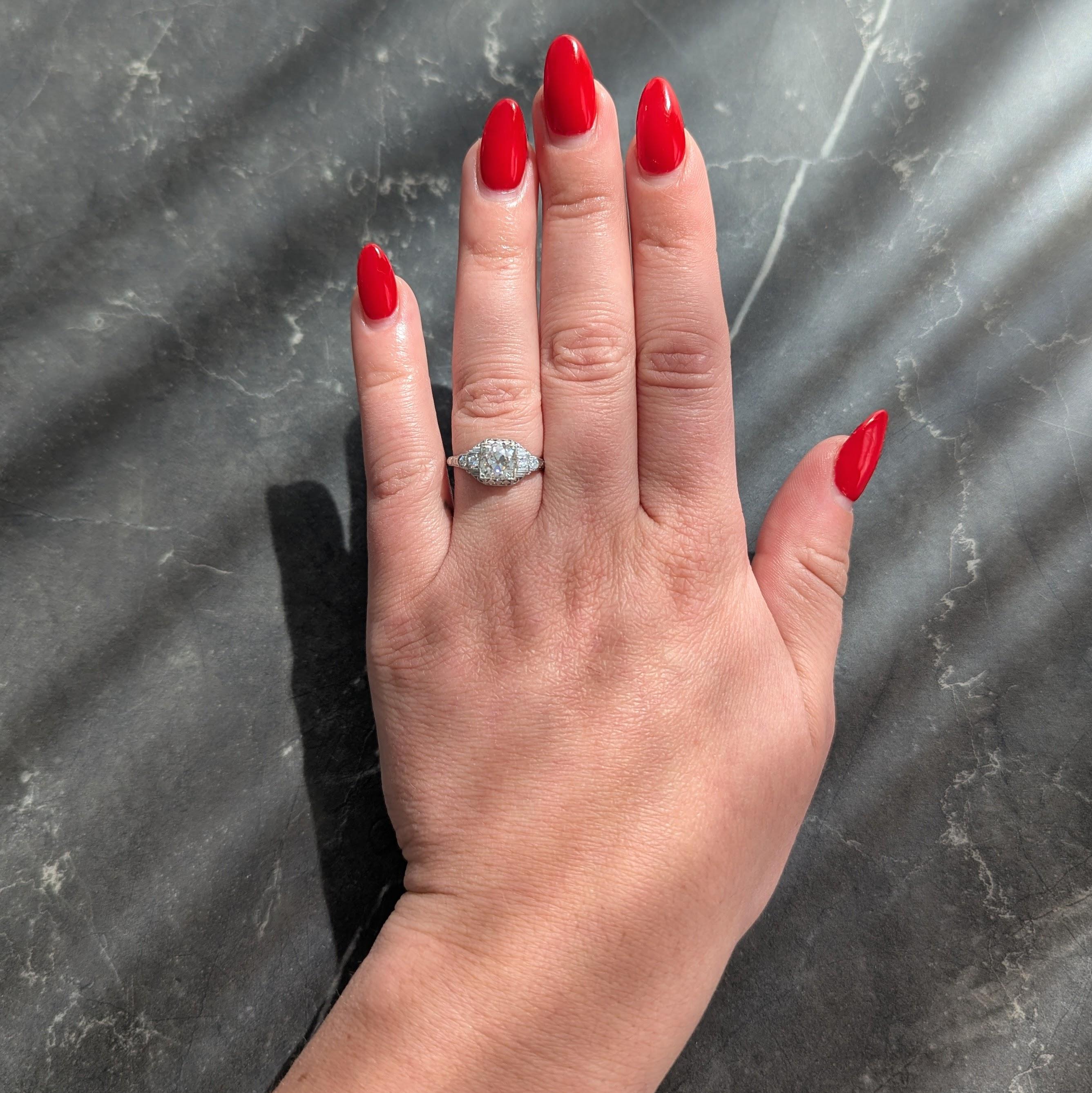 Art Deco 1.58 CTW Old European Diamond 18K Checkerboard Vintage Engagement Ring