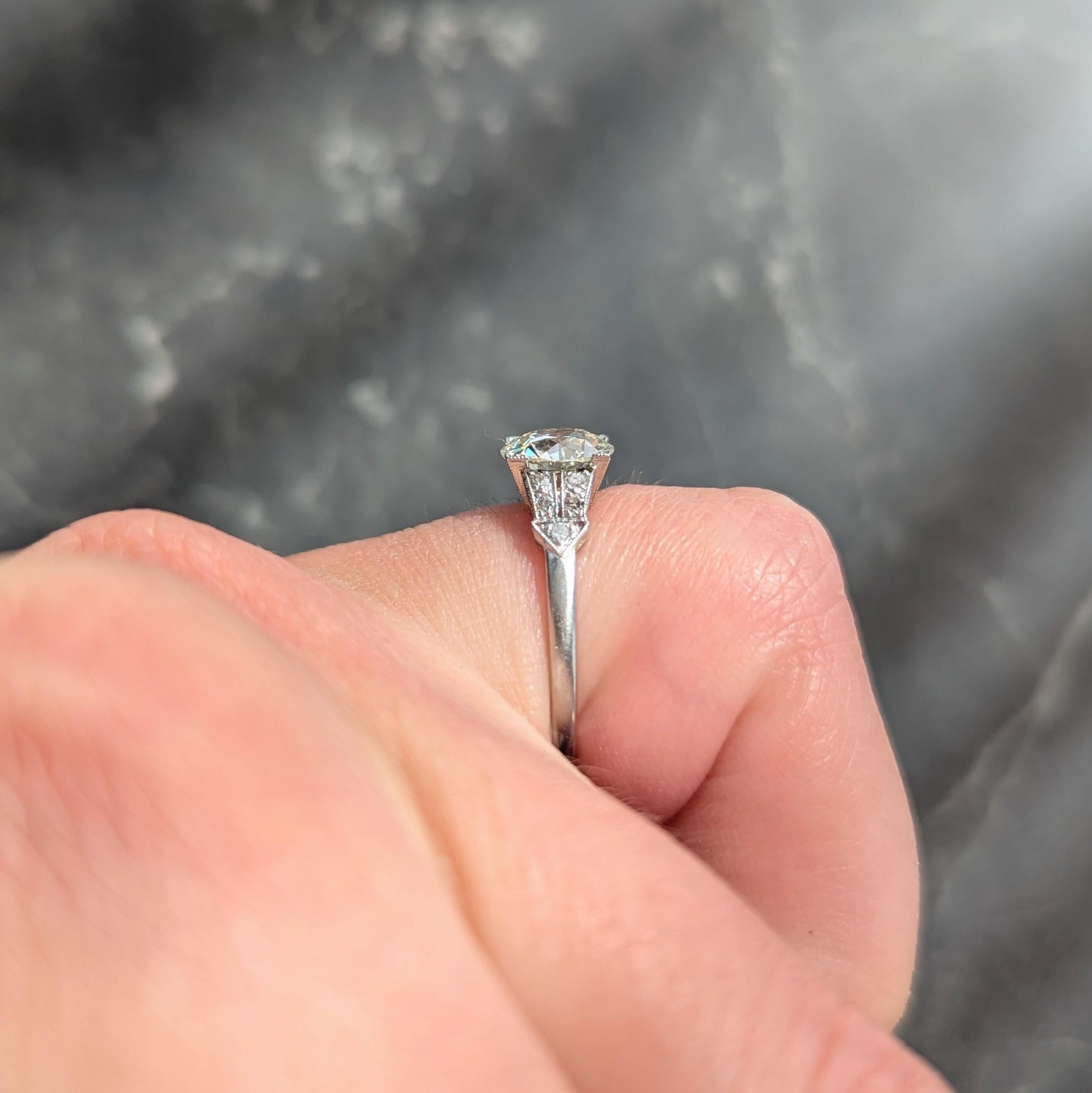 Art Deco 1.25 Center Old European Diamond Ribbon Vintage Engagement Ring