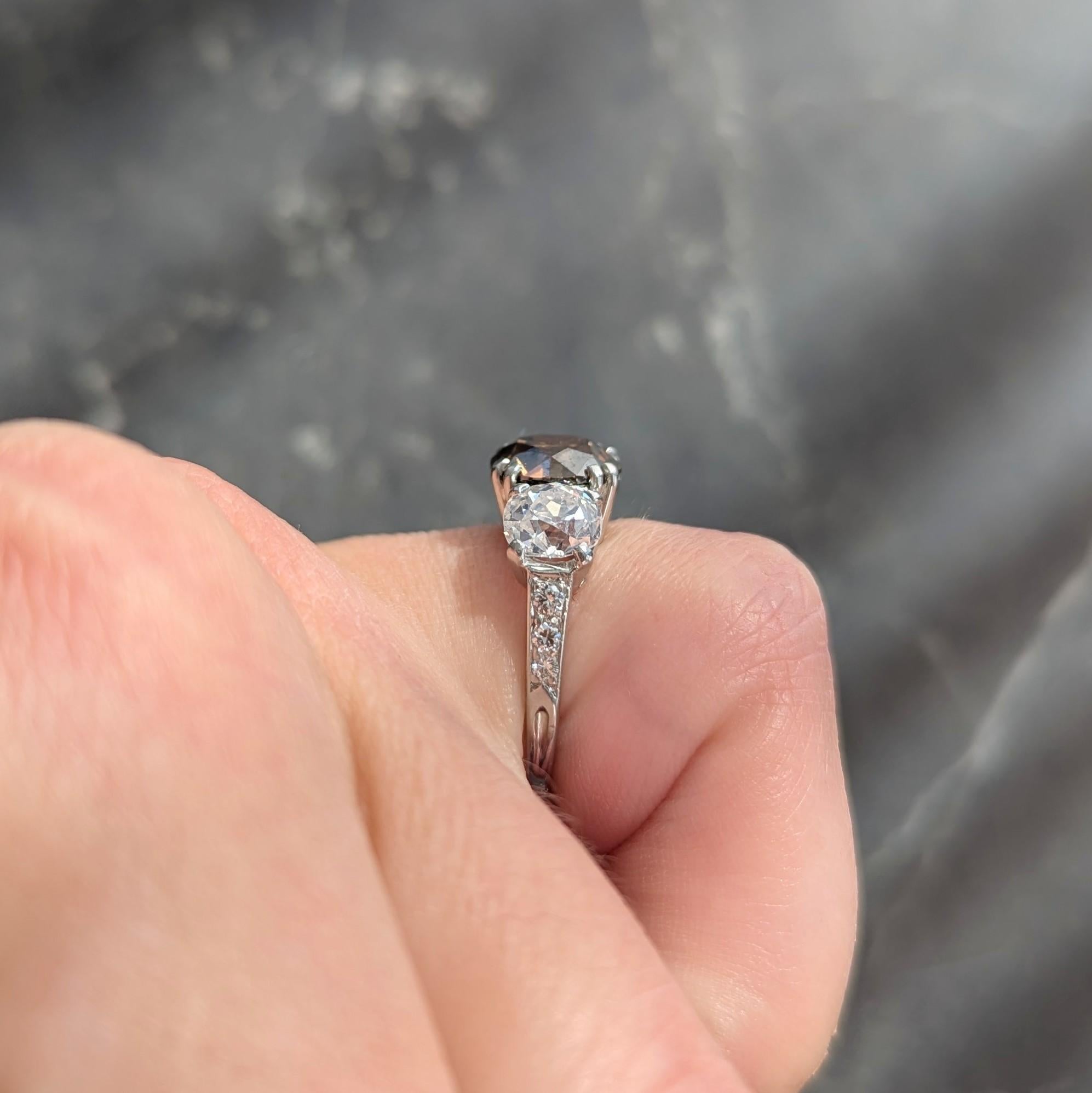 Mid-Century 4.25 CTW Fancy Orangy Brown Diamond Platinum Vintage Engagement Ring