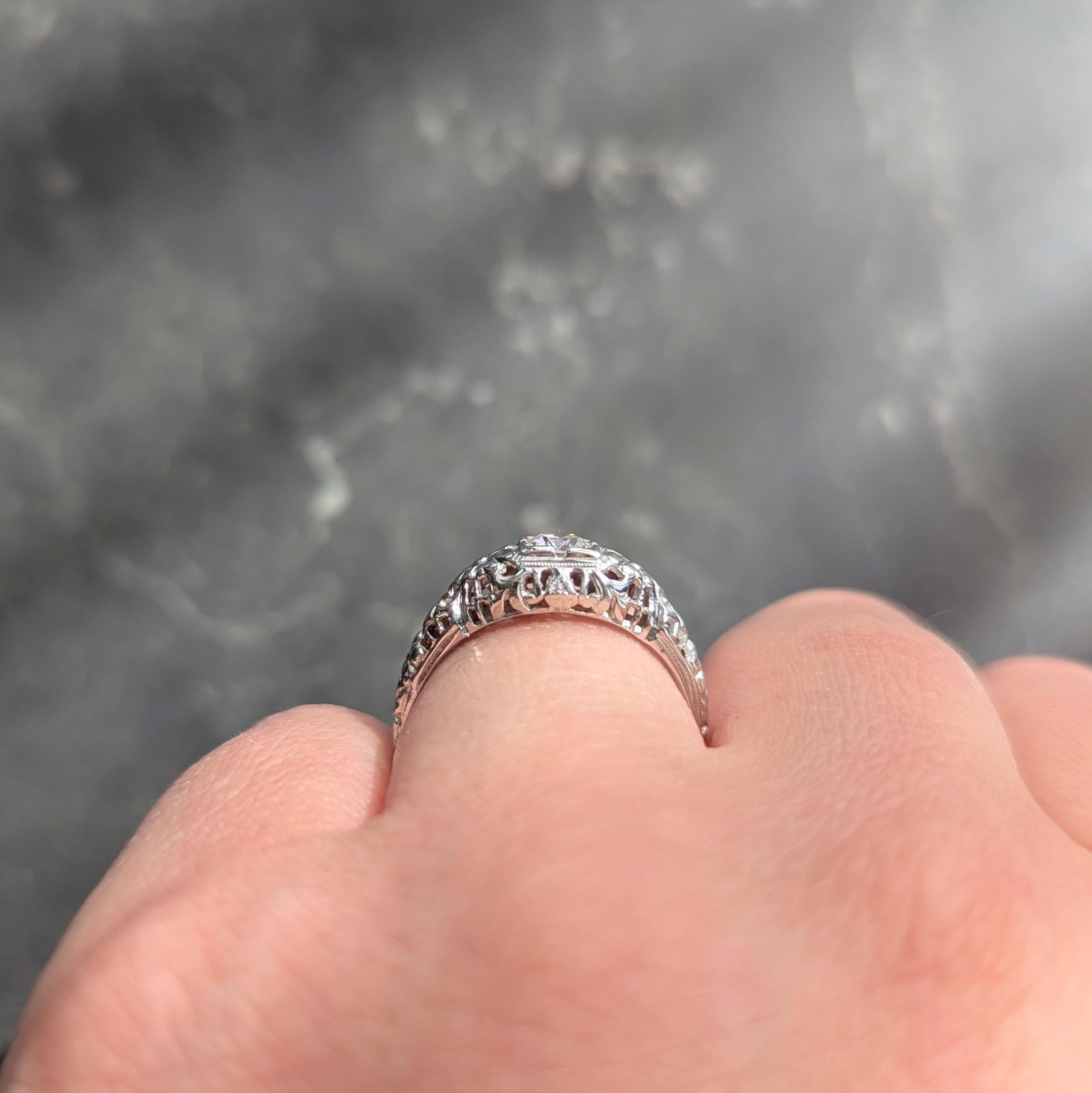 Art Deco Old European Diamond 18K Gold Orange Blossom Vintage Engagement Ring