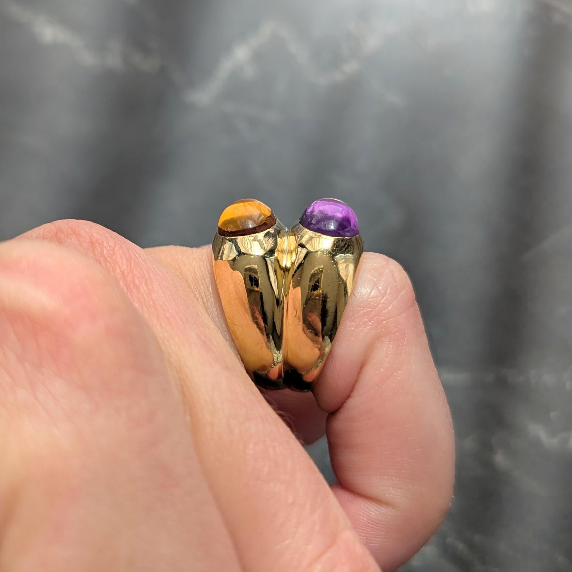 Bulgari 1980's Amethyst Citrine 18 Karat Yellow Gold Vintage Doppio Ring