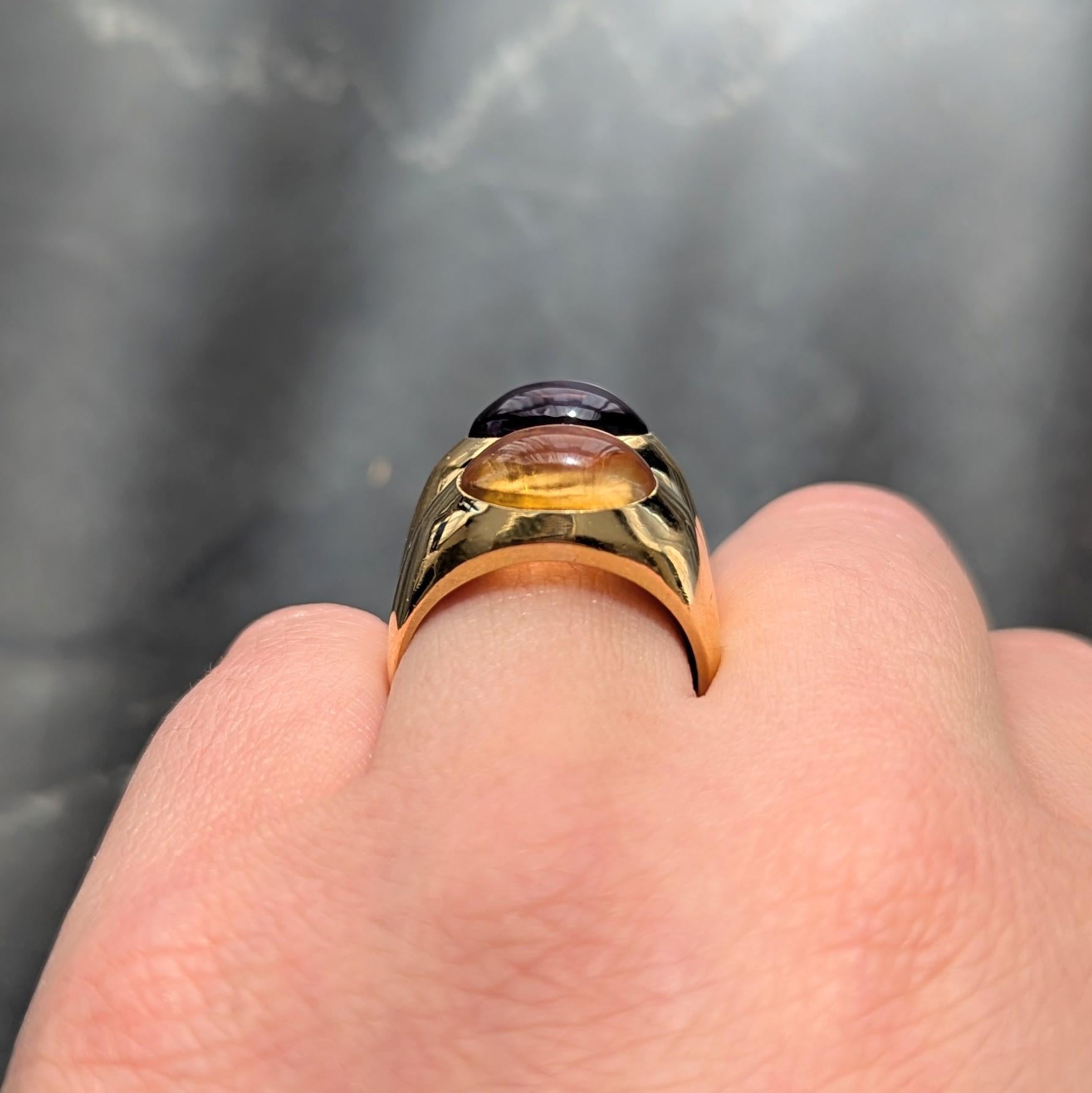 Bulgari 1980's Amethyst Citrine 18 Karat Yellow Gold Vintage Doppio Ring