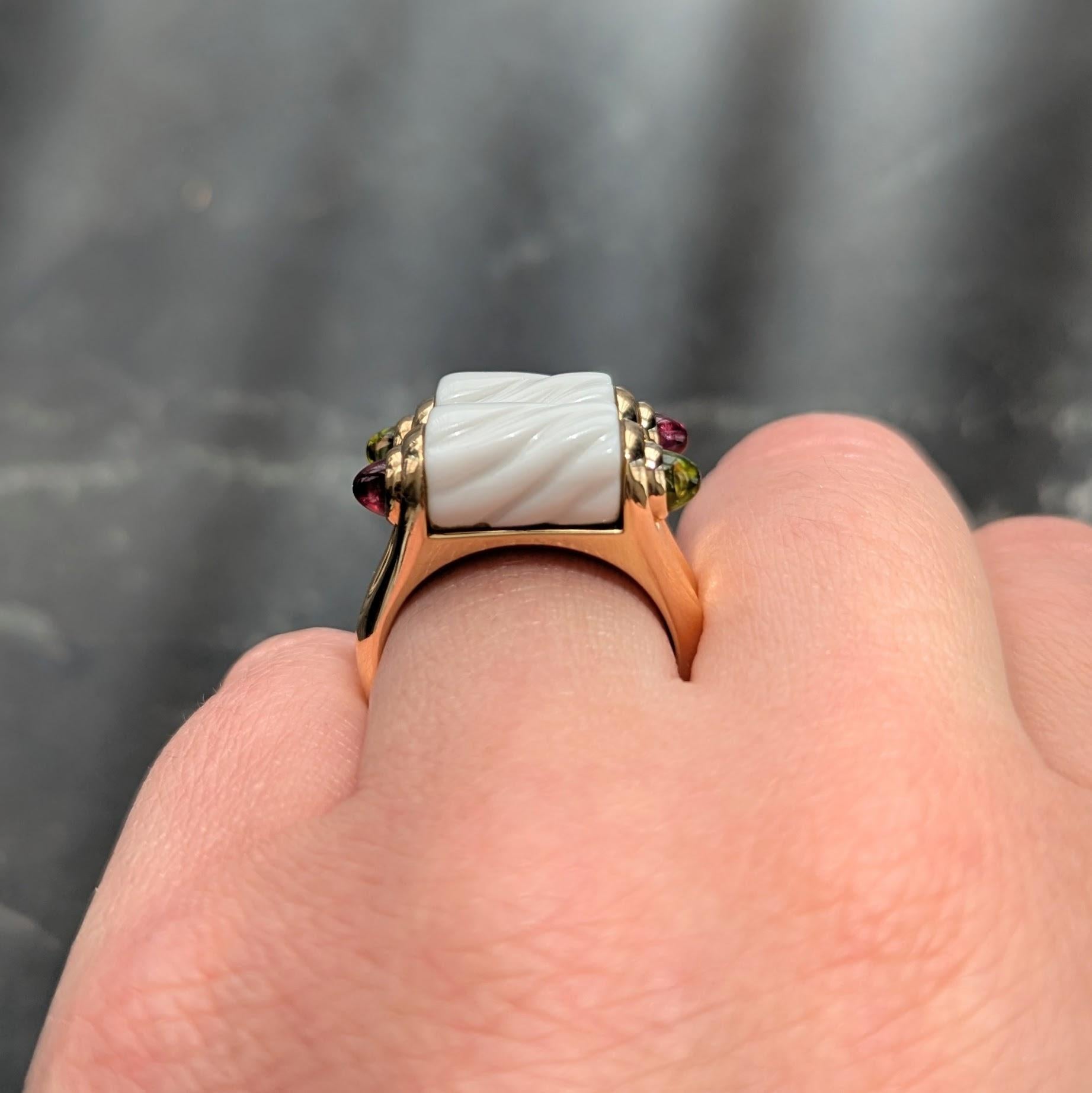 Bulgari Tourmaline Peridot Ceramic 18 Karat Yellow Gold Chandra Ring