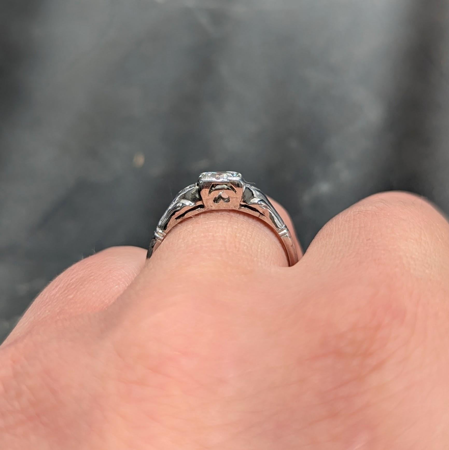 Art Deco Byard Brogan 0.36 CTW Diamond Platinum Square Form Engagement Ring