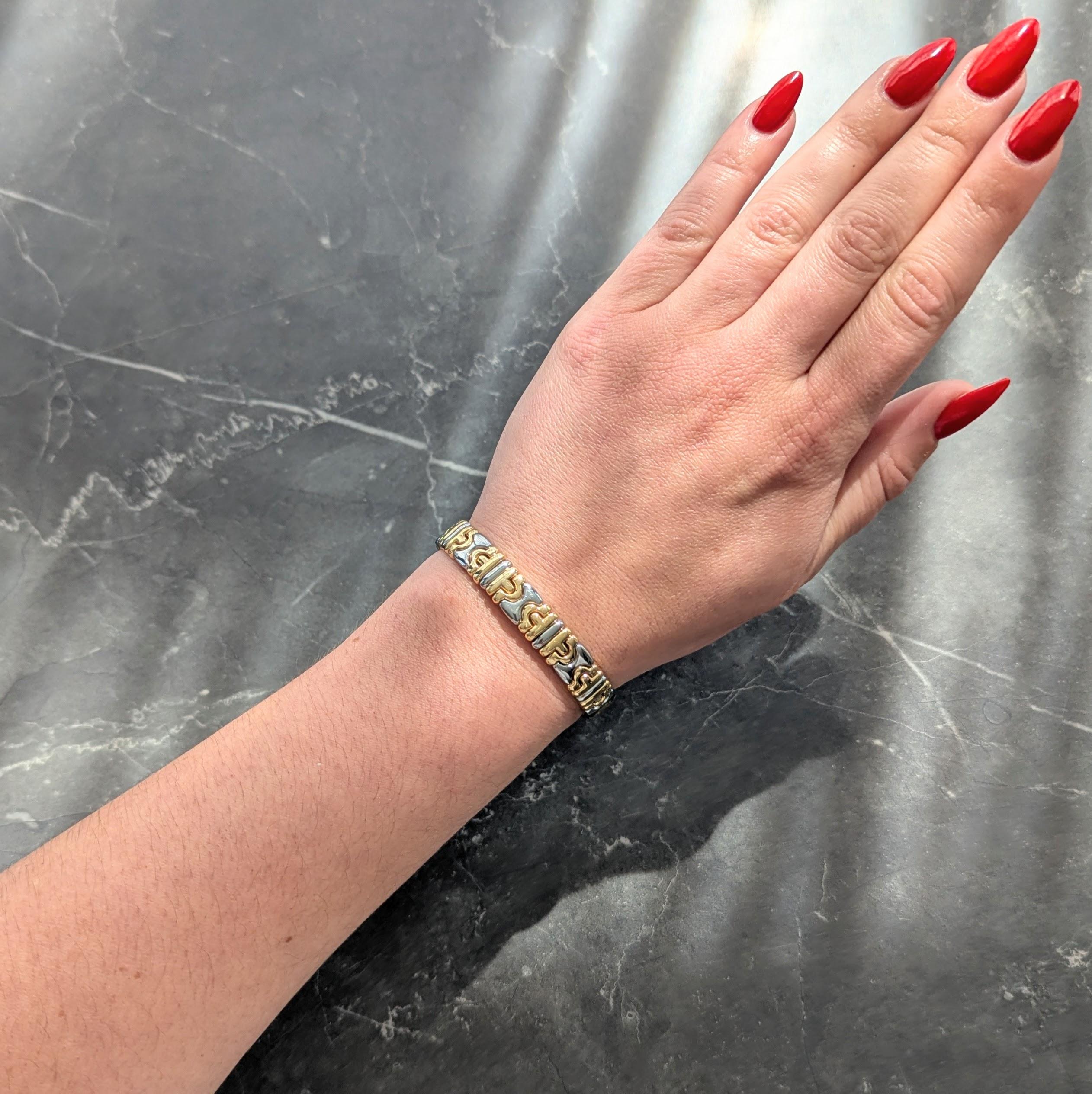 Bvlgari 1990's 18K Yellow Gold Stainless Steel Vintage Parentesi Cuff Bracelet