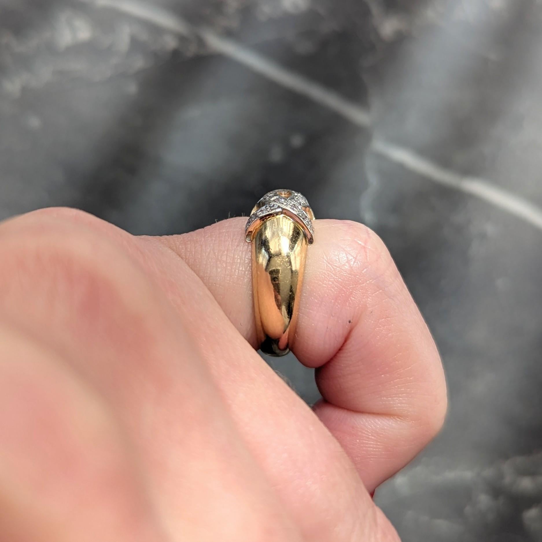 Cartier 1980's Diamond 18 Karat Two-Tone Gold Vintage Double C Cartier Band Ring