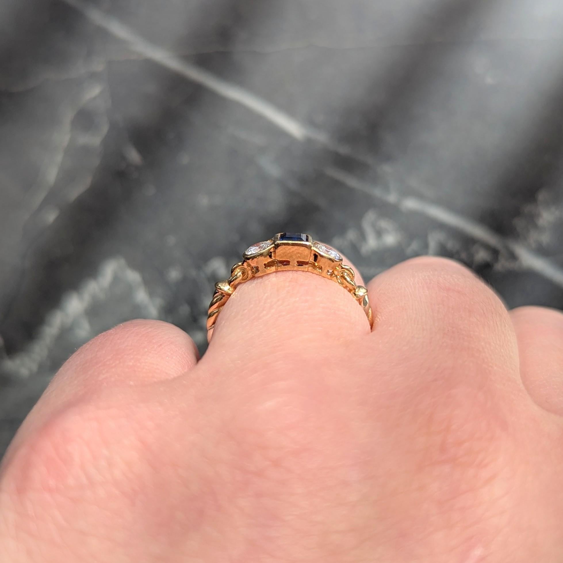 Cartier 1990's Sapphire Diamond 18 Karat Two-Tone Gold Vintage Three Stone Ring