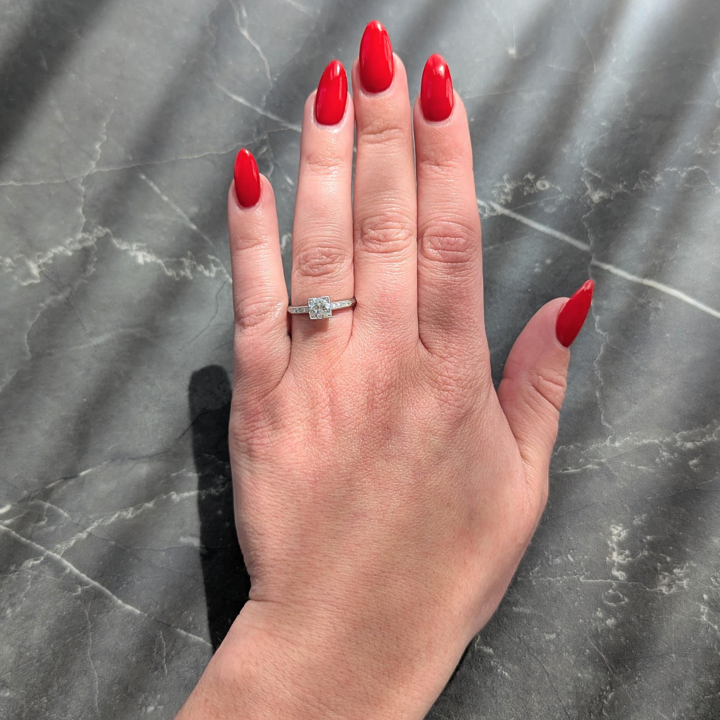 Mid-Century 0.76 CTW Old European Cut Diamond Platinum Vintage Engagement Ring