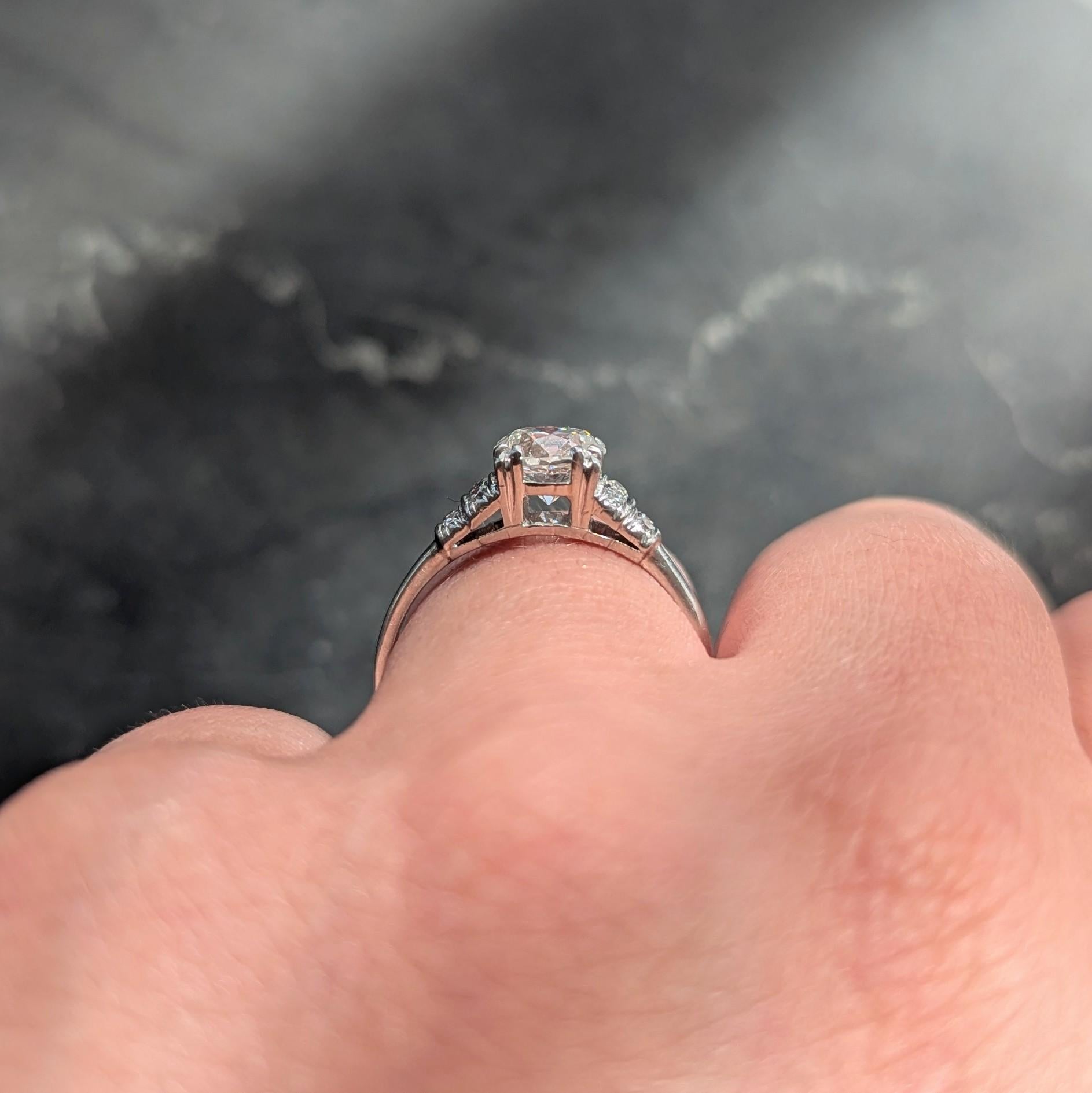 Mid-Century 1.16 CTW Old European Diamond Platinum Vintage Engagement Ring GIA