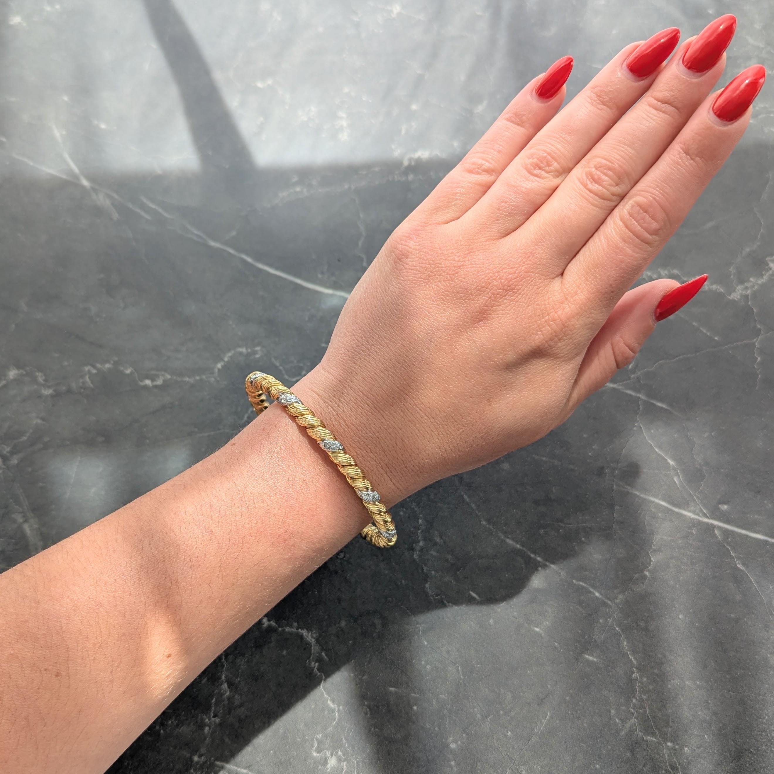 Van Cleef & Arpels Diamond 18K Gold Platinum Vintage Twisted Bangle Bracelet