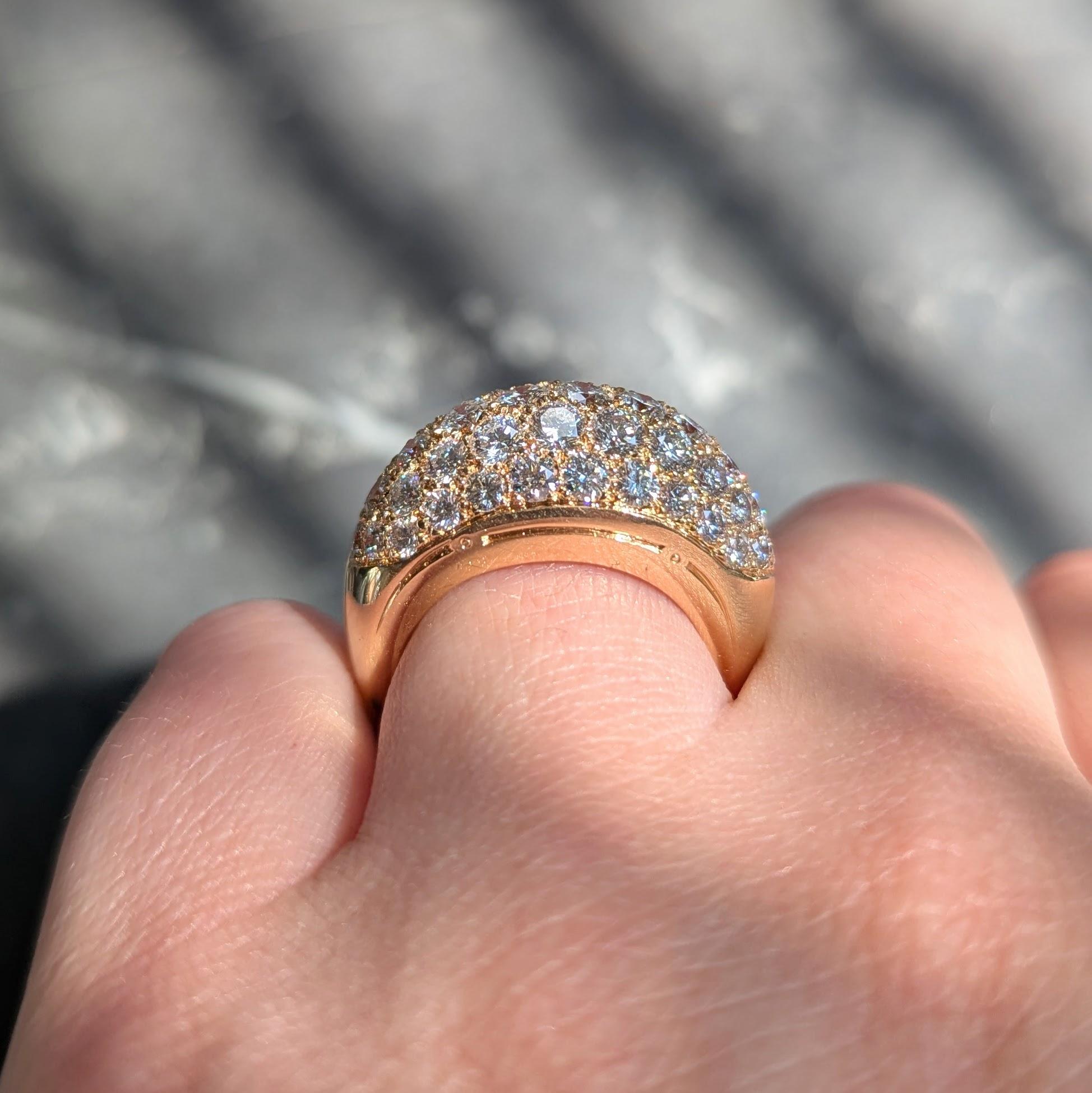 1980's 3.00 CTW Diamond 18 Karat Yellow Gold Vintage Domed Cluster Ring