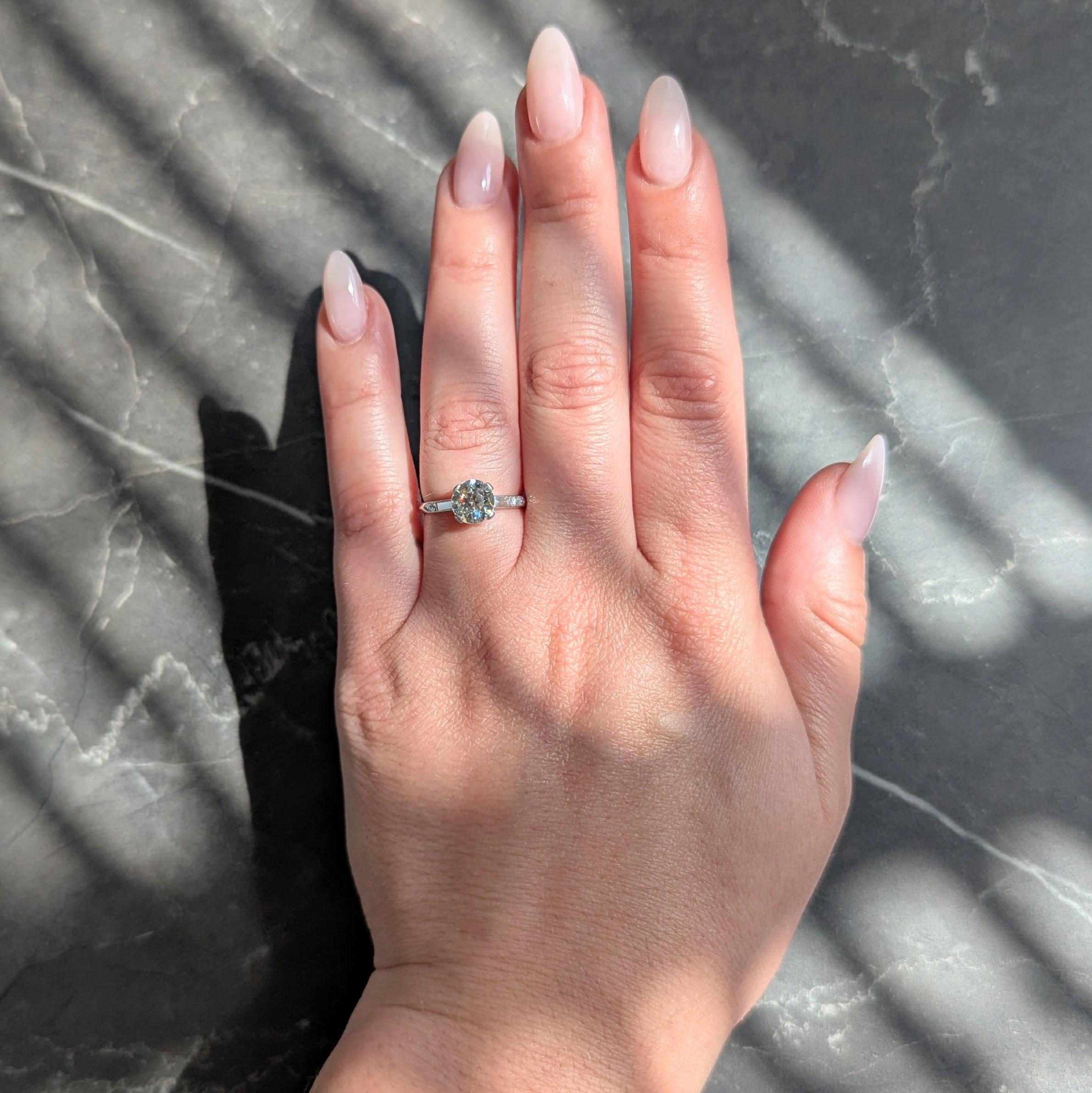 Mid-Century Old European Cut Diamond Platinum Vintage Scroll Engagement Ring GIA