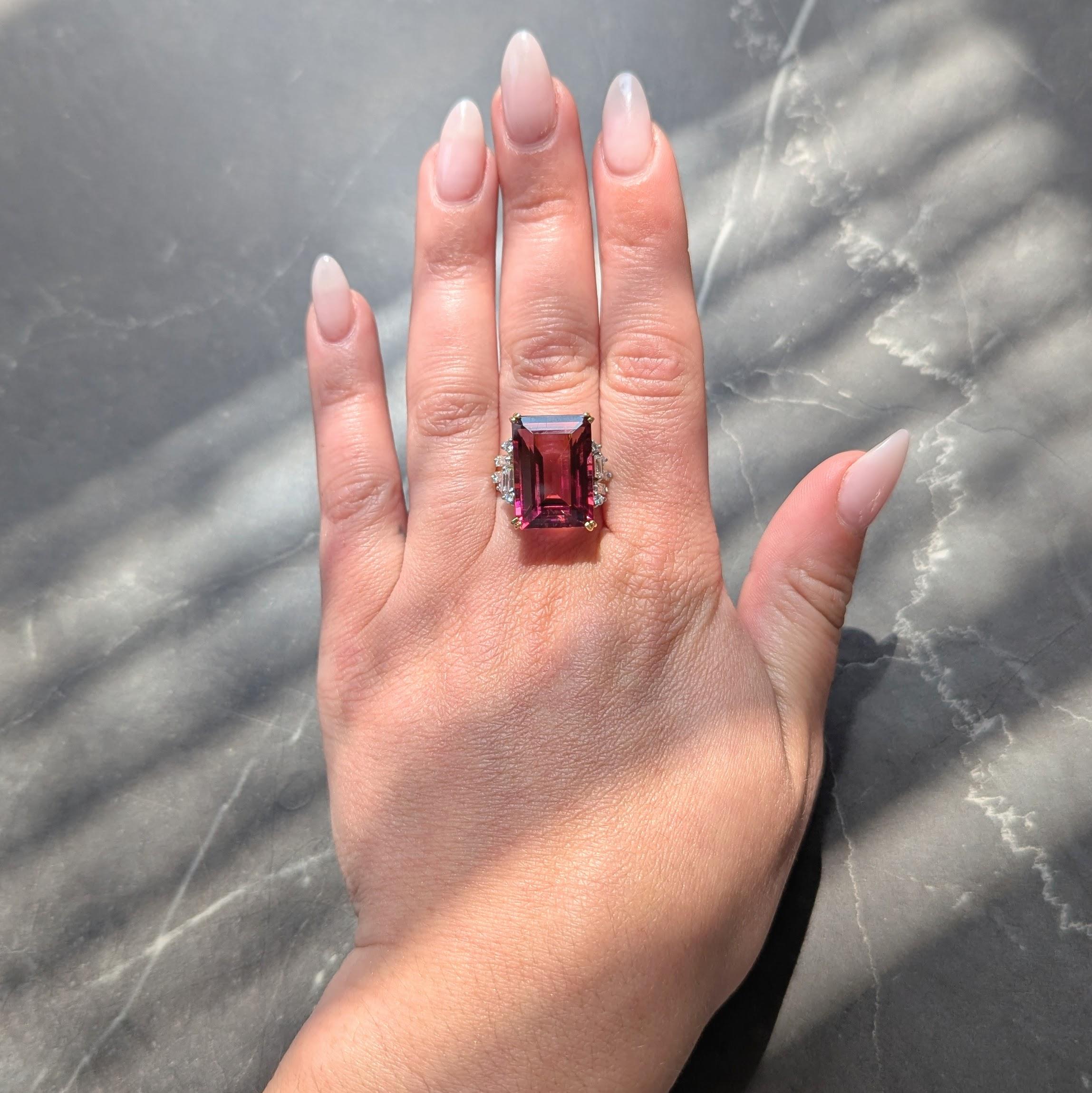 Mid-Century 17.75 CTW Rubellite Diamond 18K Gold Platinum Vintage Cocktail Ring