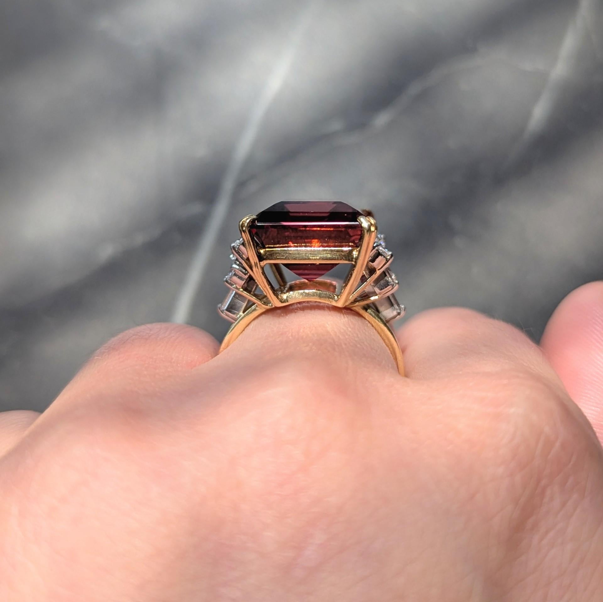 Mid-Century 17.75 CTW Rubellite Diamond 18K Gold Platinum Vintage Cocktail Ring