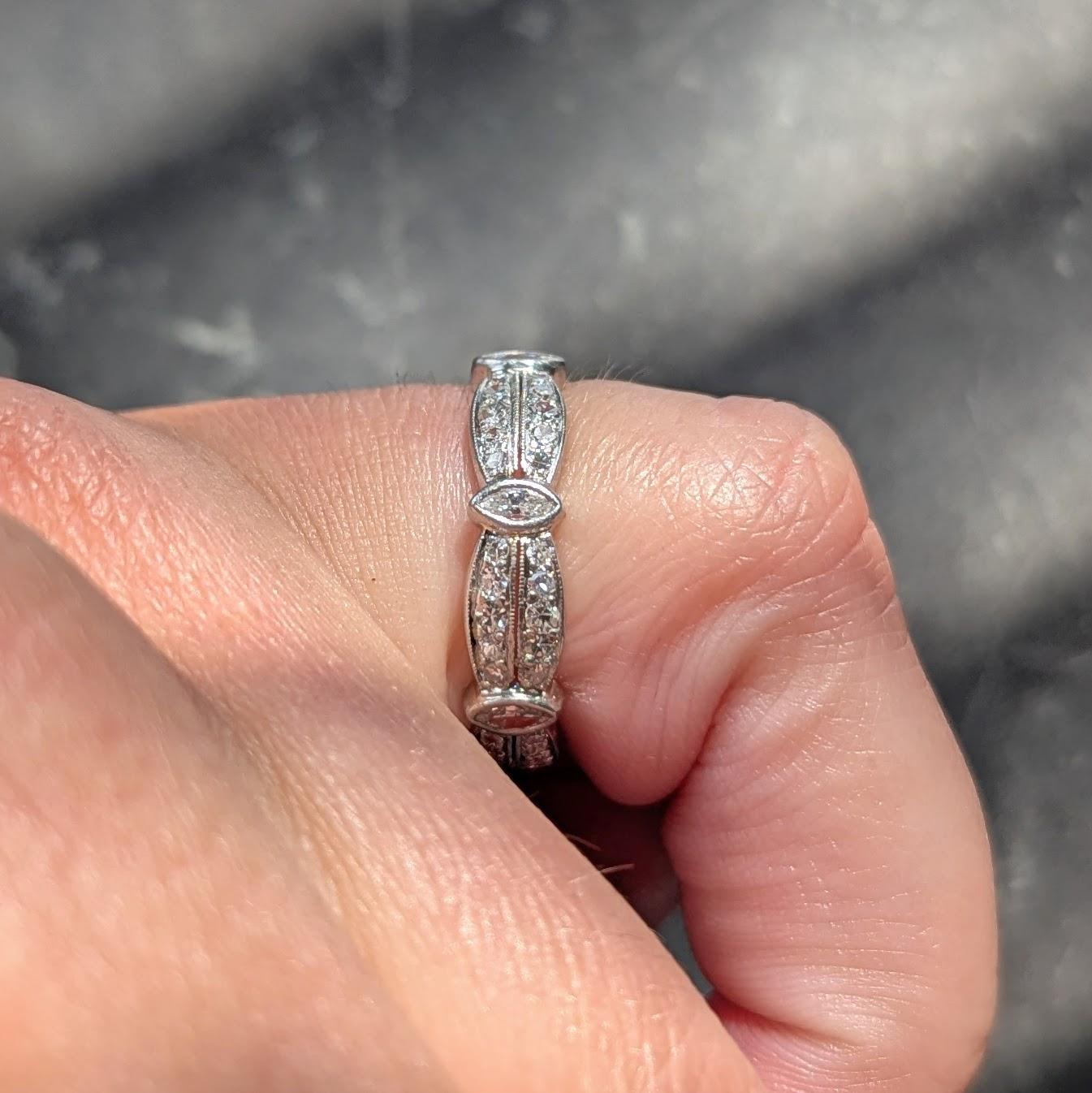 Art Deco 1.56 CTW Diamond Platinum Vintage Ribbon Eternity Band Ring