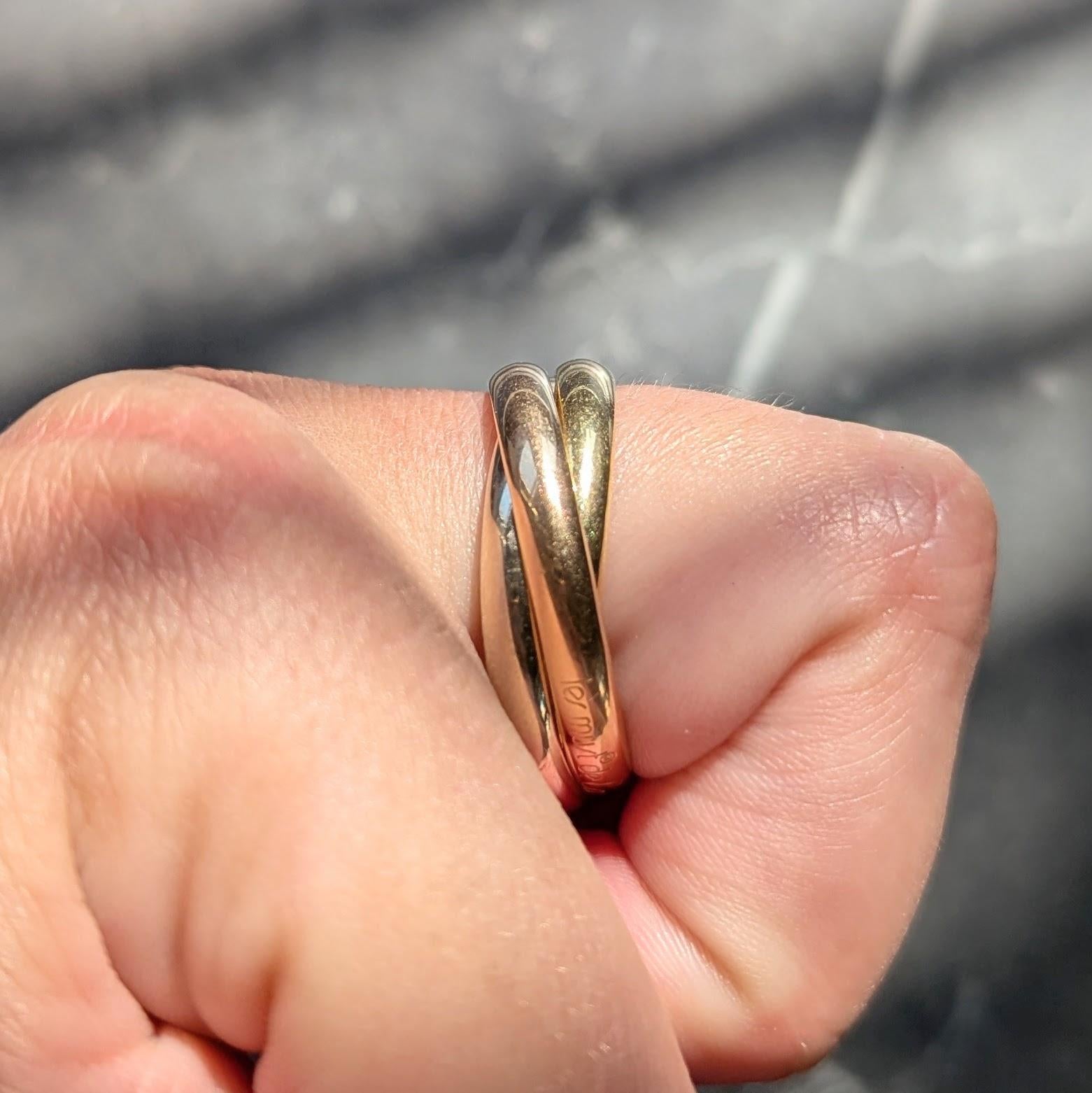 Cartier 1970's 18 Karat Tri-Colored Gold Vintage Rolling Trinity Band Ring