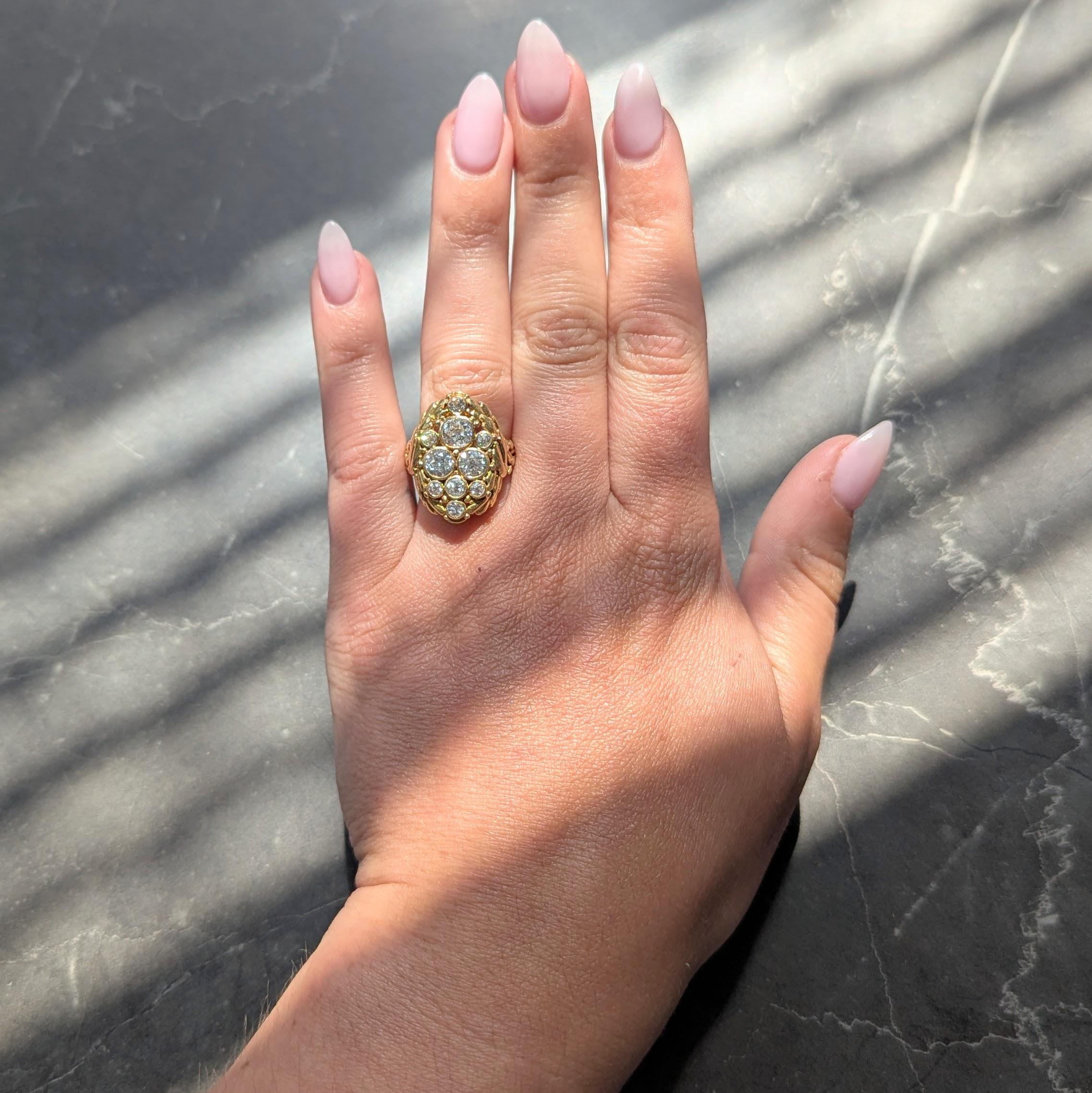 Art Nouveau 2.34 CTW Diamond 18 Karat Yellow Gold Antique Nest Cluster Ring