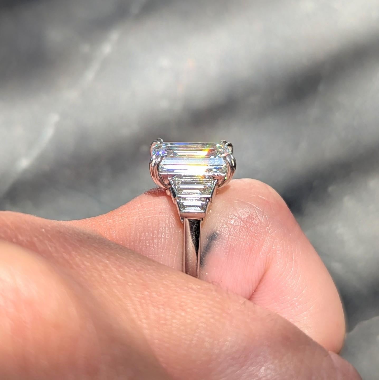 3.95 CTW Emerald Cut Diamond Platinum Contemporary Engagement Ring