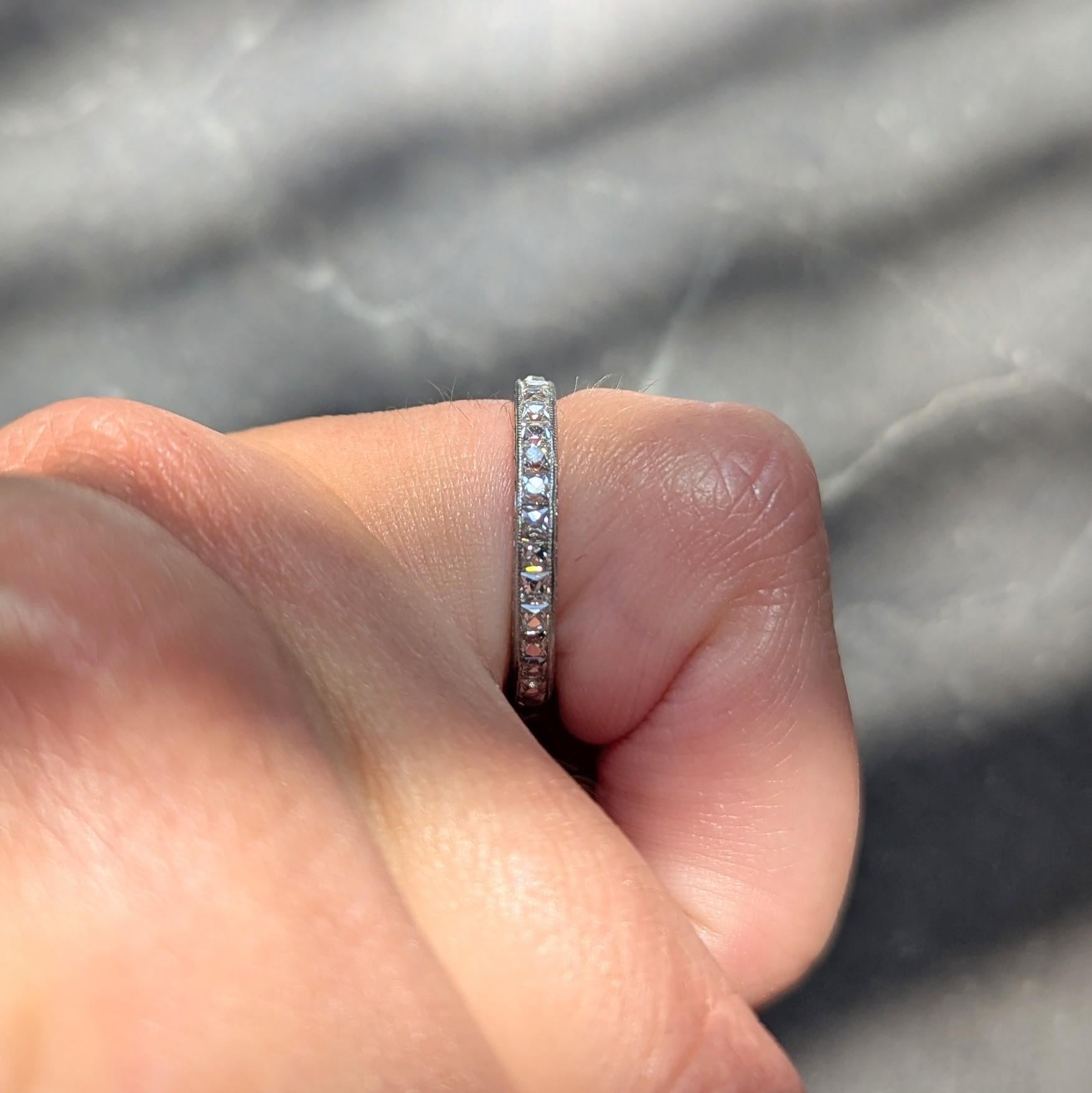 Art Deco 1.60 CTW French Cut Diamond Platinum Vintage Eternity Wedding Band Ring