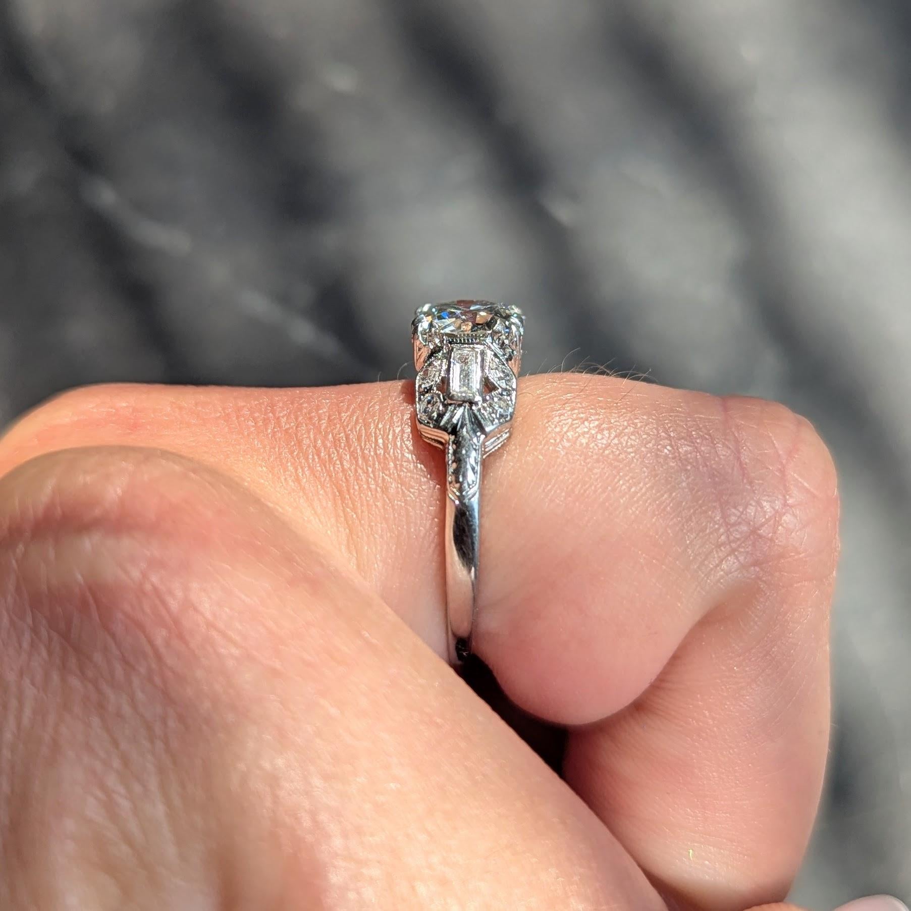 Art Deco Old European Diamond Platinum Wheat Square Form Engagement Ring