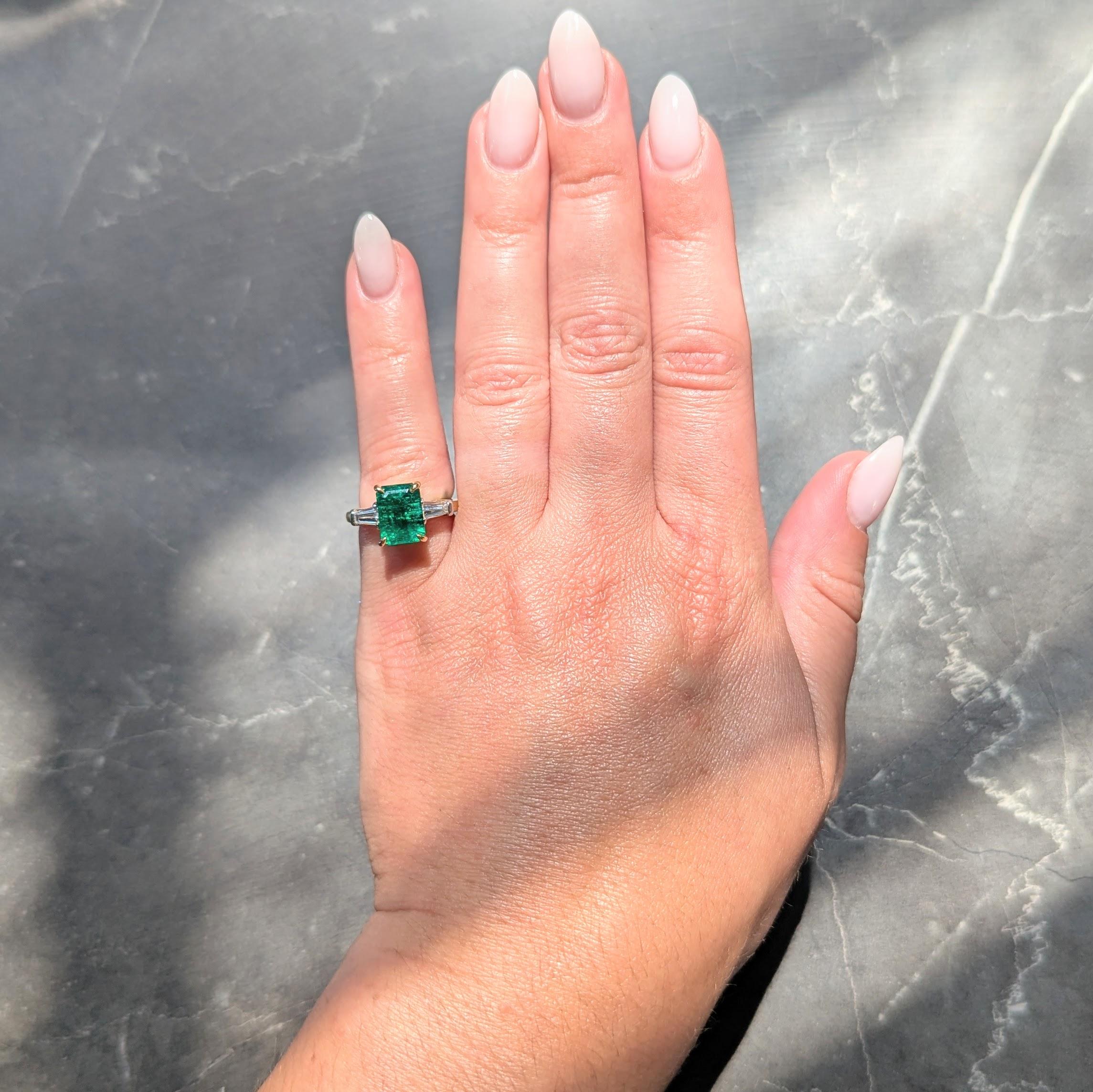 Deboulle 2000's Emerald Diamond 18K Gold Platinum Contemporary Ring GIA