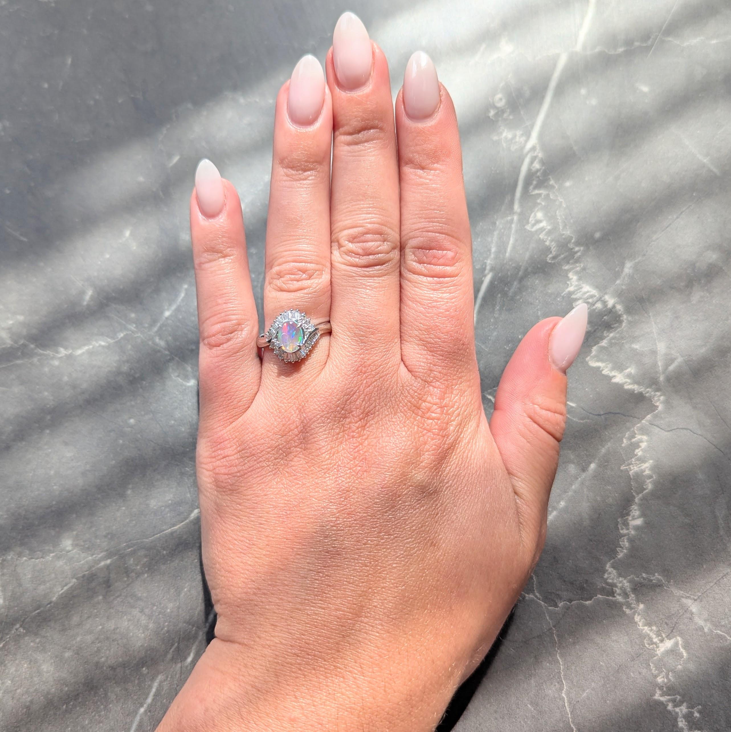 Contemporary Jelly Opal Diamond Platinum Swirl Bypass Cluster Ring