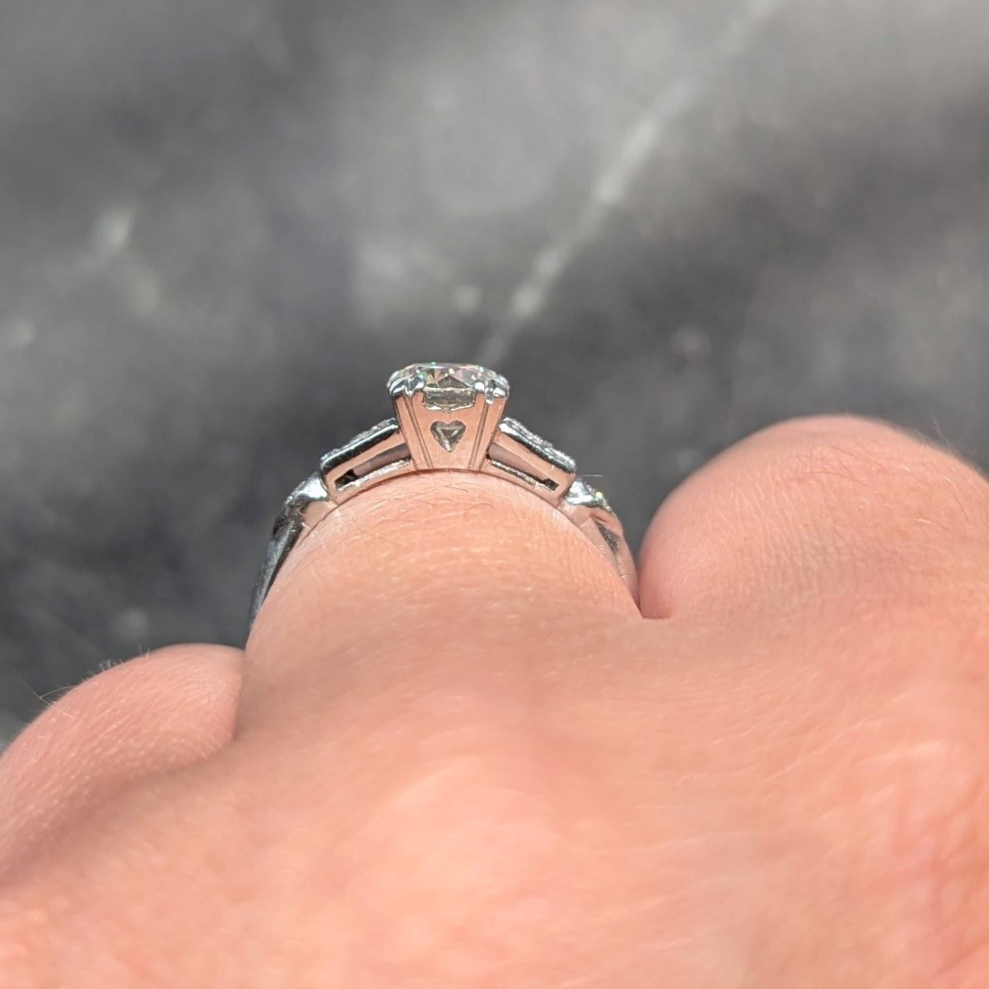 Mid-Century 0.80 CTW Old European Diamond Platinum Heart Vintage Engagement Ring