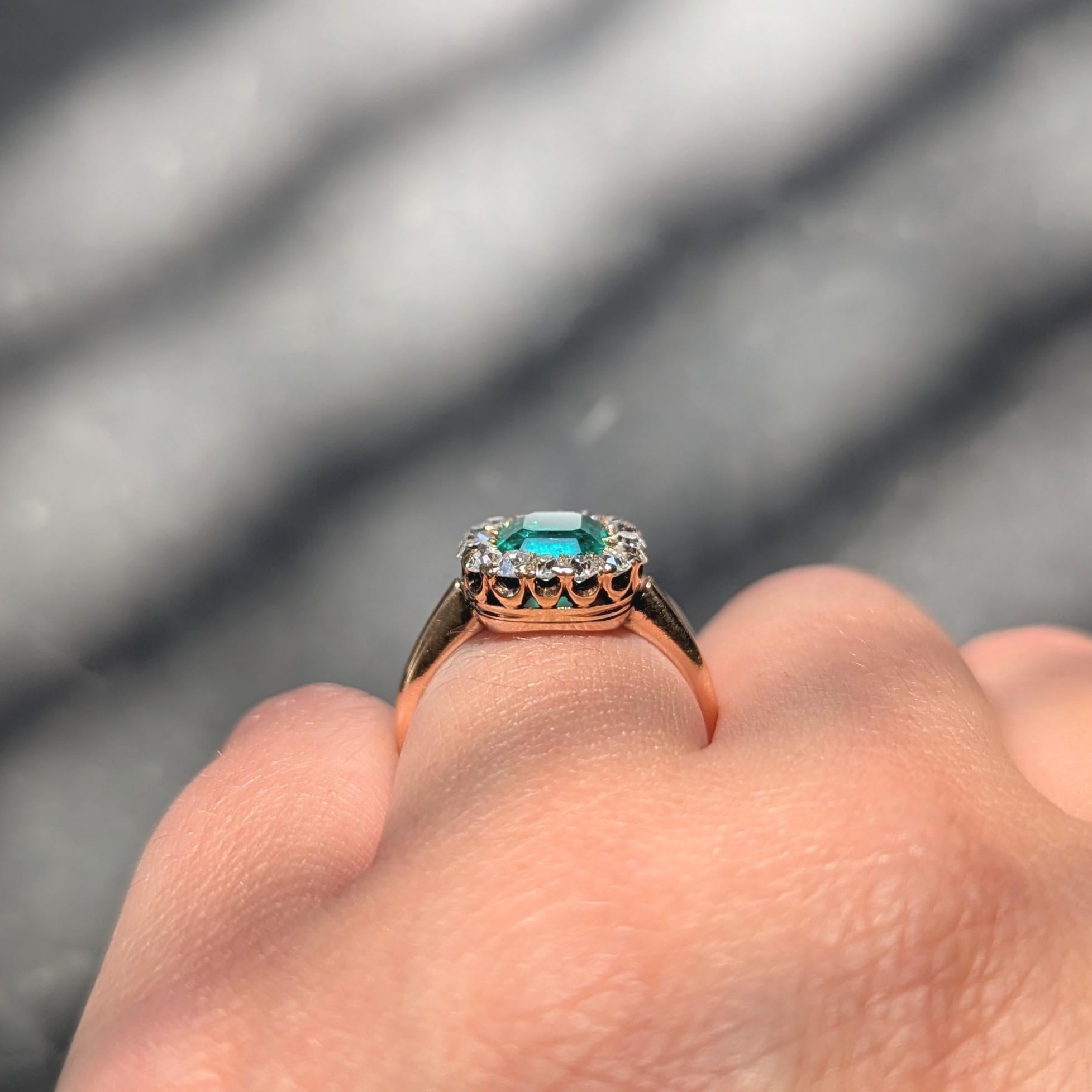 Victorian 2.51 CTW Colombian Emerald Diamond 14K Gold Antique Halo Ring GIA