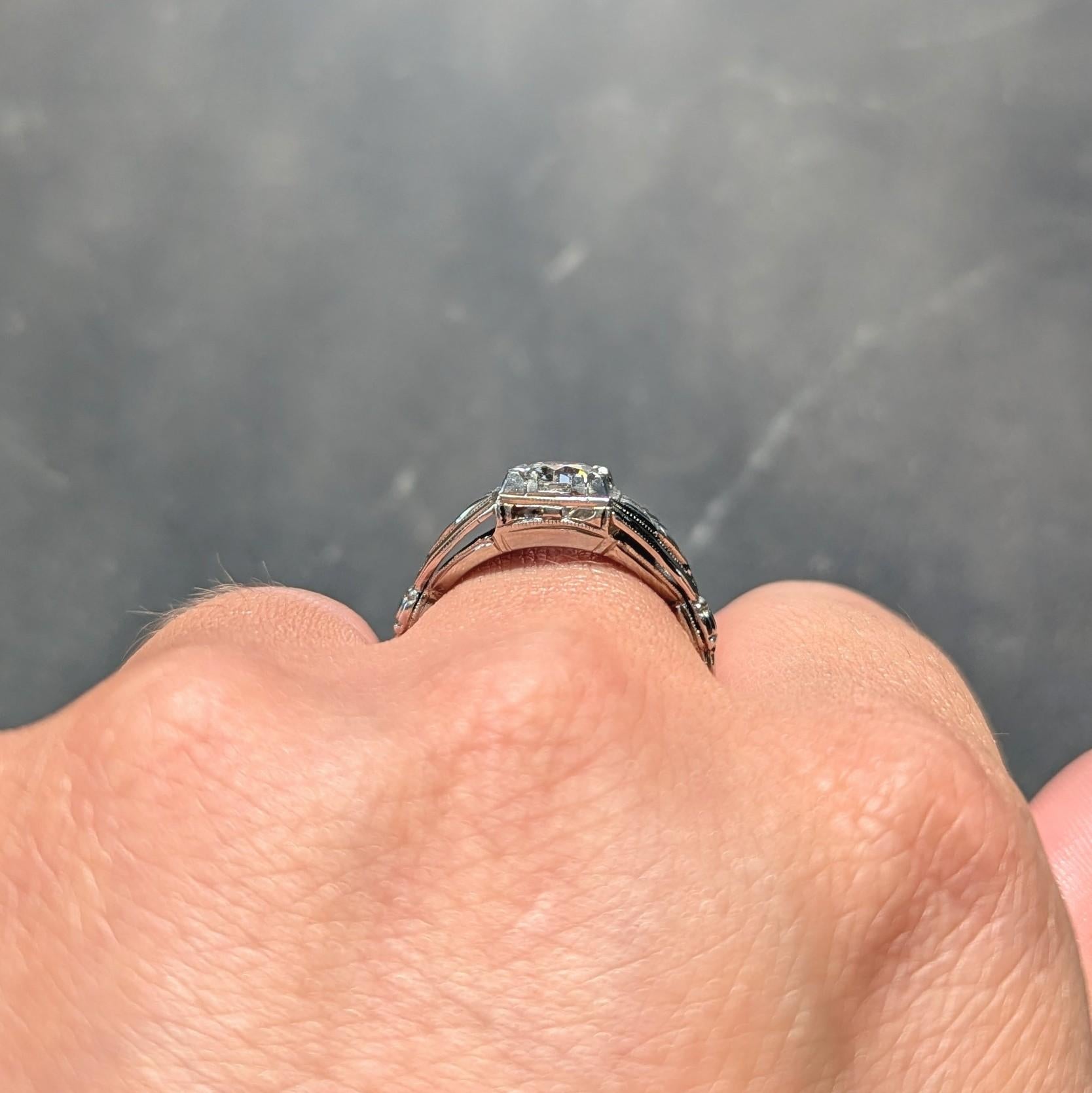Art Deco Old European Diamond 14K Gold Vintage Geometric Engagement Ring GIA