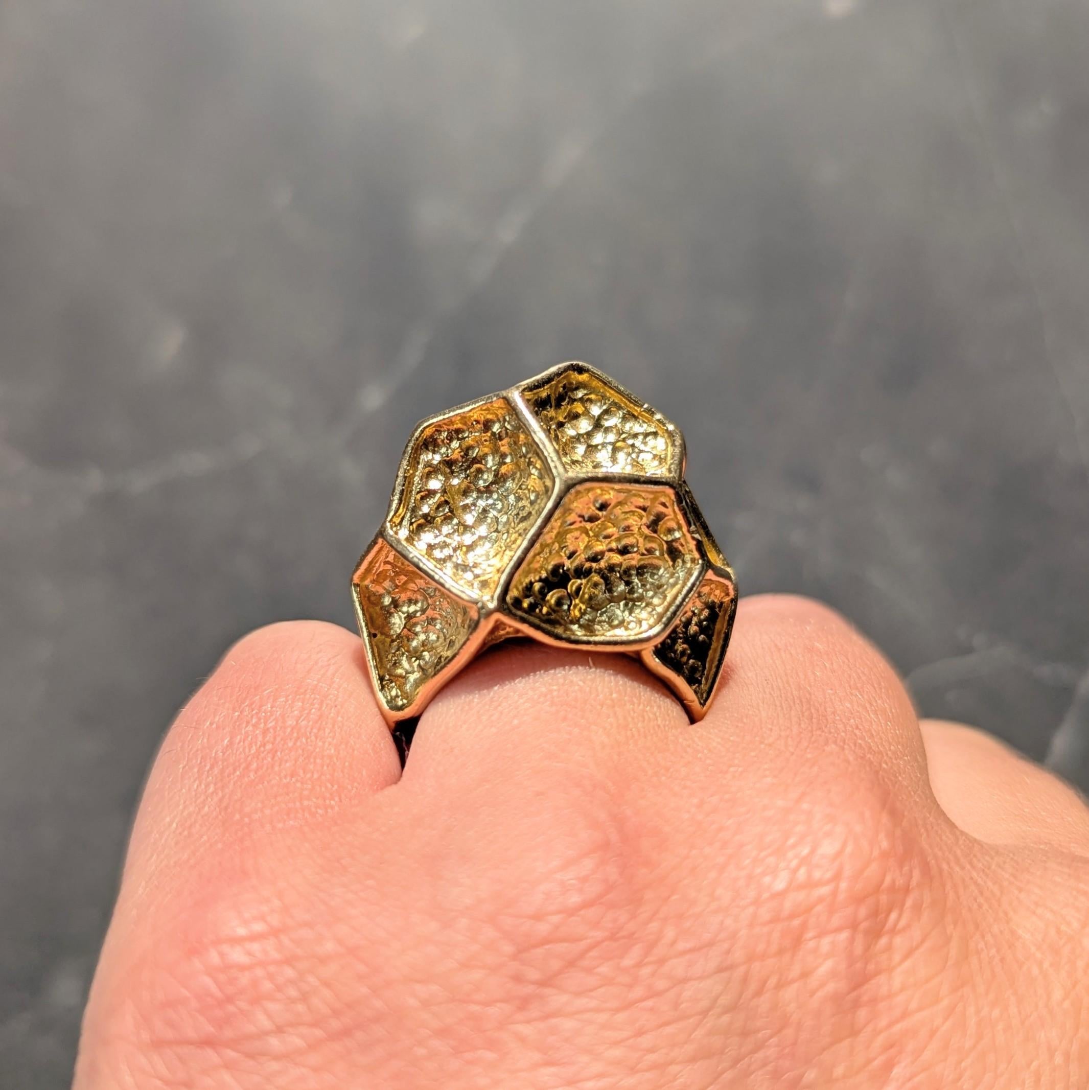 Cartier 1970s 18 Karat Yellow Gold Vintage Hammered Dome Modernist Cocktail Ring
