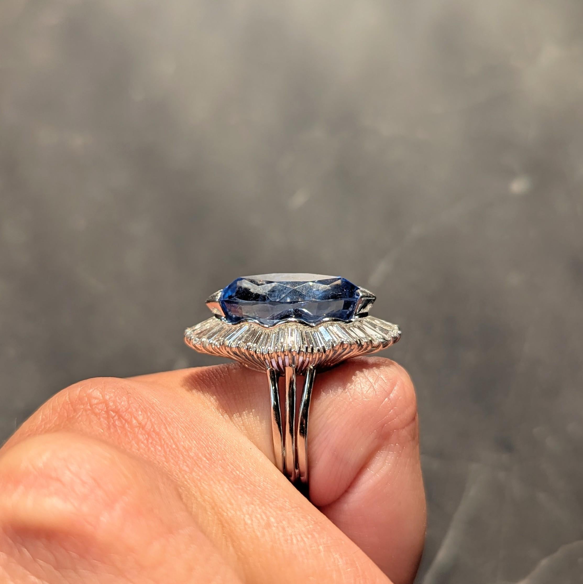Mid-Century 19.10 CTW Sapphire Diamond Platinum Vintage Ballerina Halo Ring
