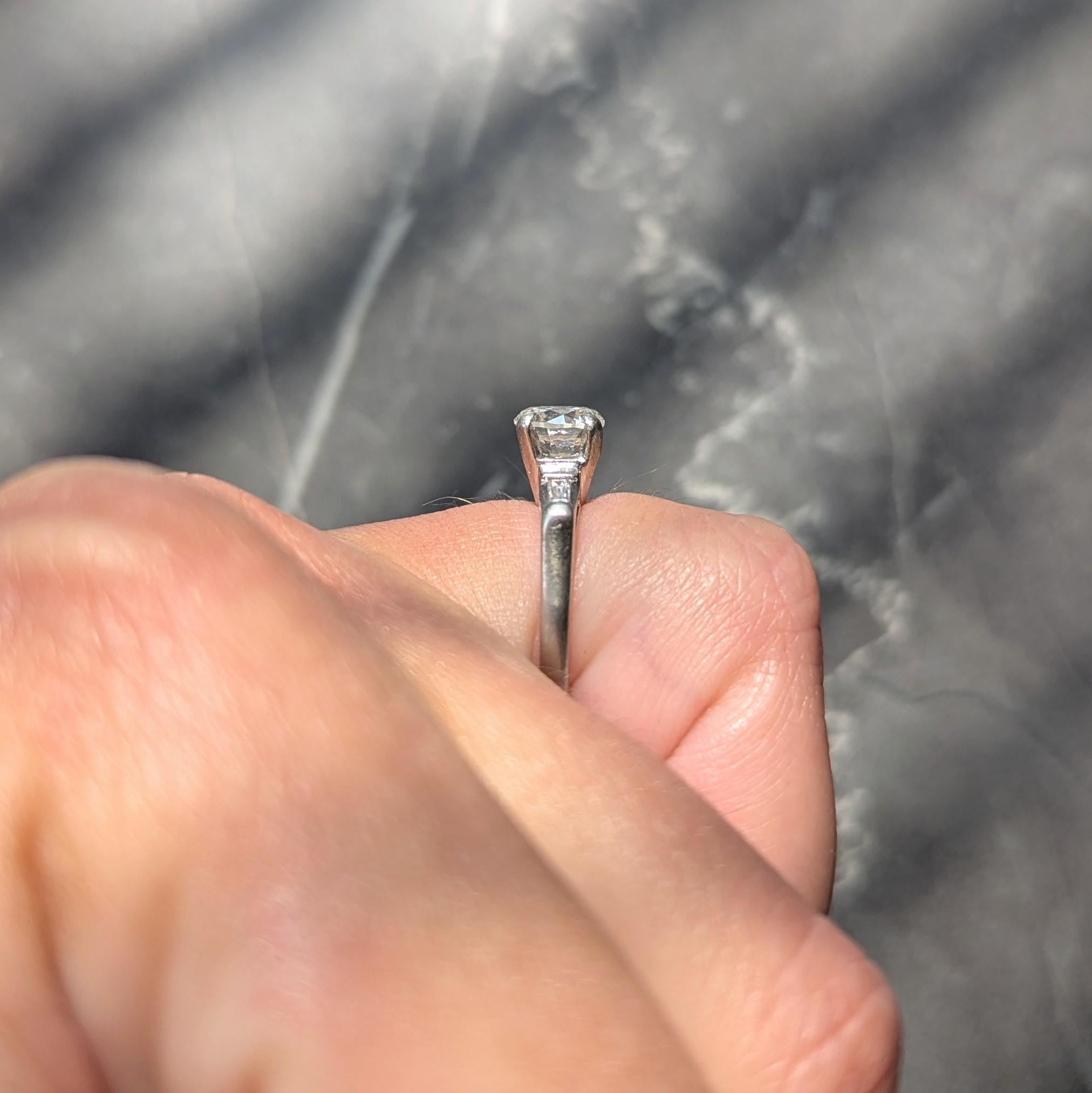 Mid-Century Round Brilliant Diamond Platinum Three Stone Vintage Engagement Ring