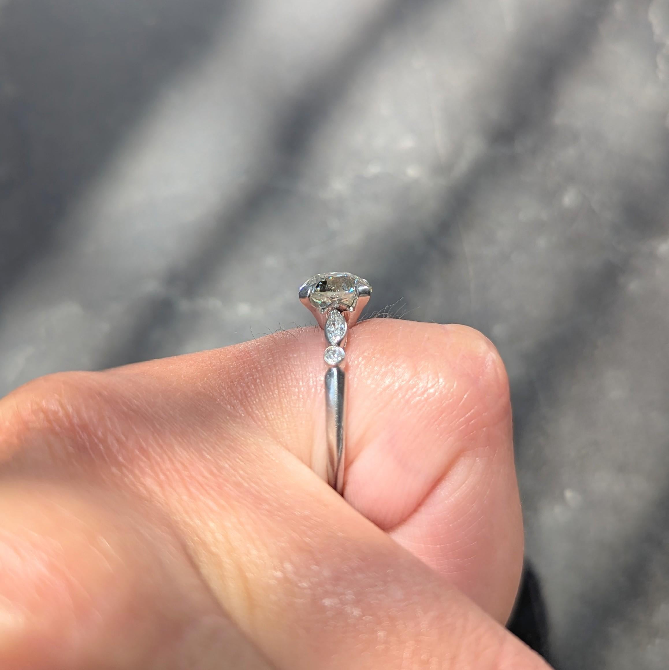 Mid-Century 2.15 CTW Old Mine Diamond Platinum Vintage Engagement Ring GIA