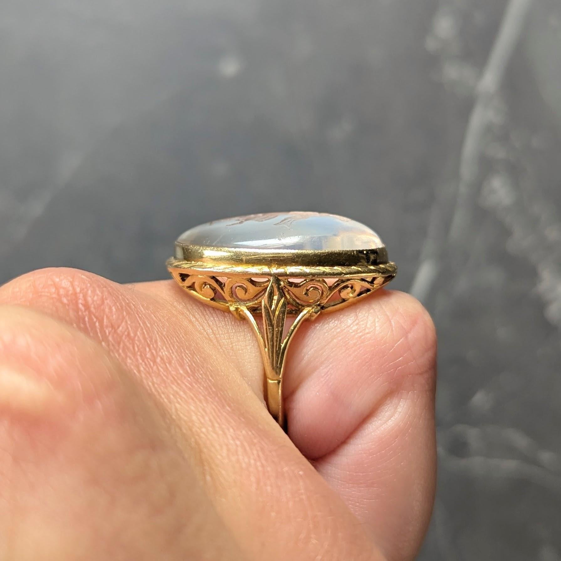 Victorian Moonstone 18 Karat Yellow Gold Antique Neoclassical Intaglio Ring